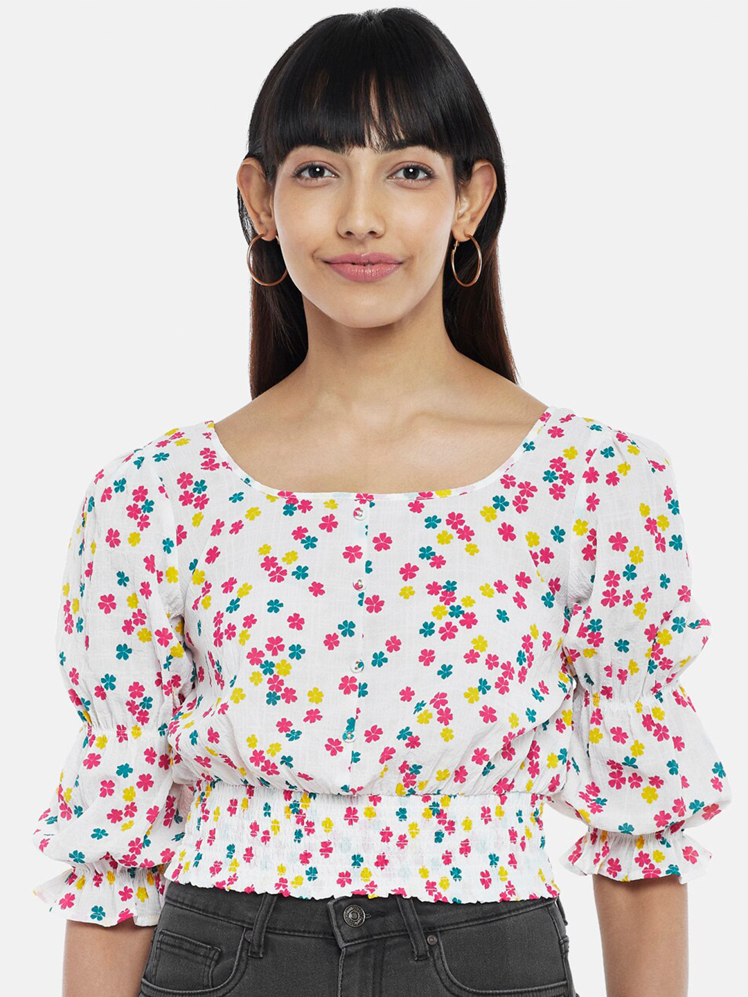 People White Print Blouson Top