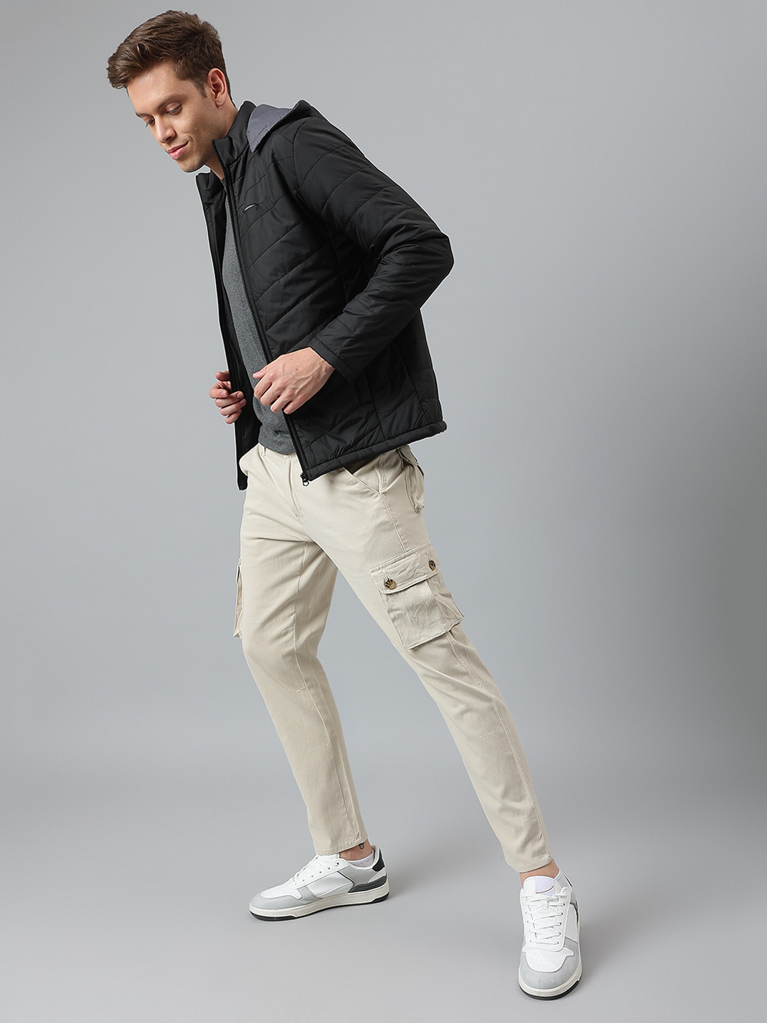 Dennis Lingo Men Black Geometric Longline Outdoor Quilted Jacket