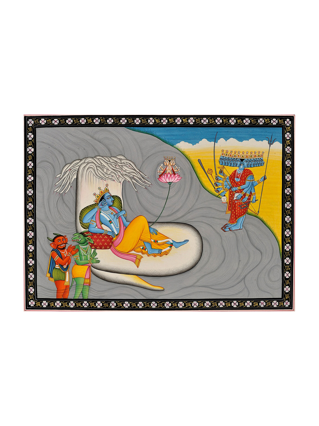 Exotic India Shesha-Shayi Vishnu, Madhu-Kaitabha and Adishakti Paintings