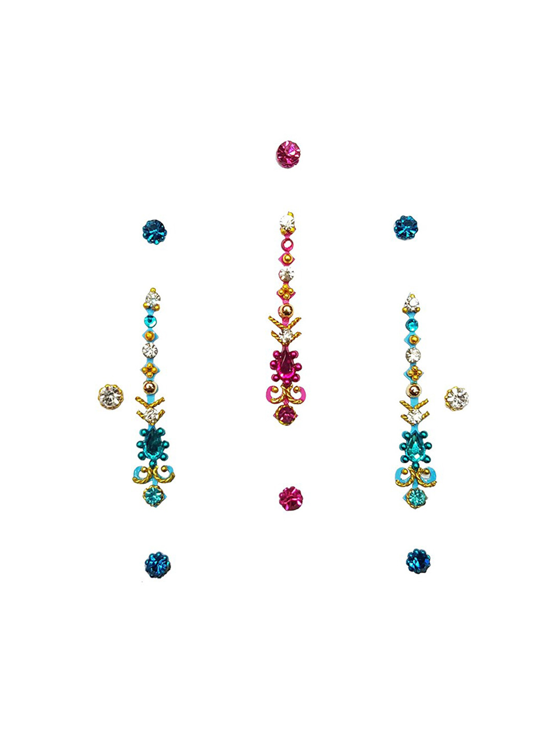 Comet Busters 11 Pcs Floral Stone Studded Bindi - 3 Pc Large Bindi & 8 Pc Small Bindi