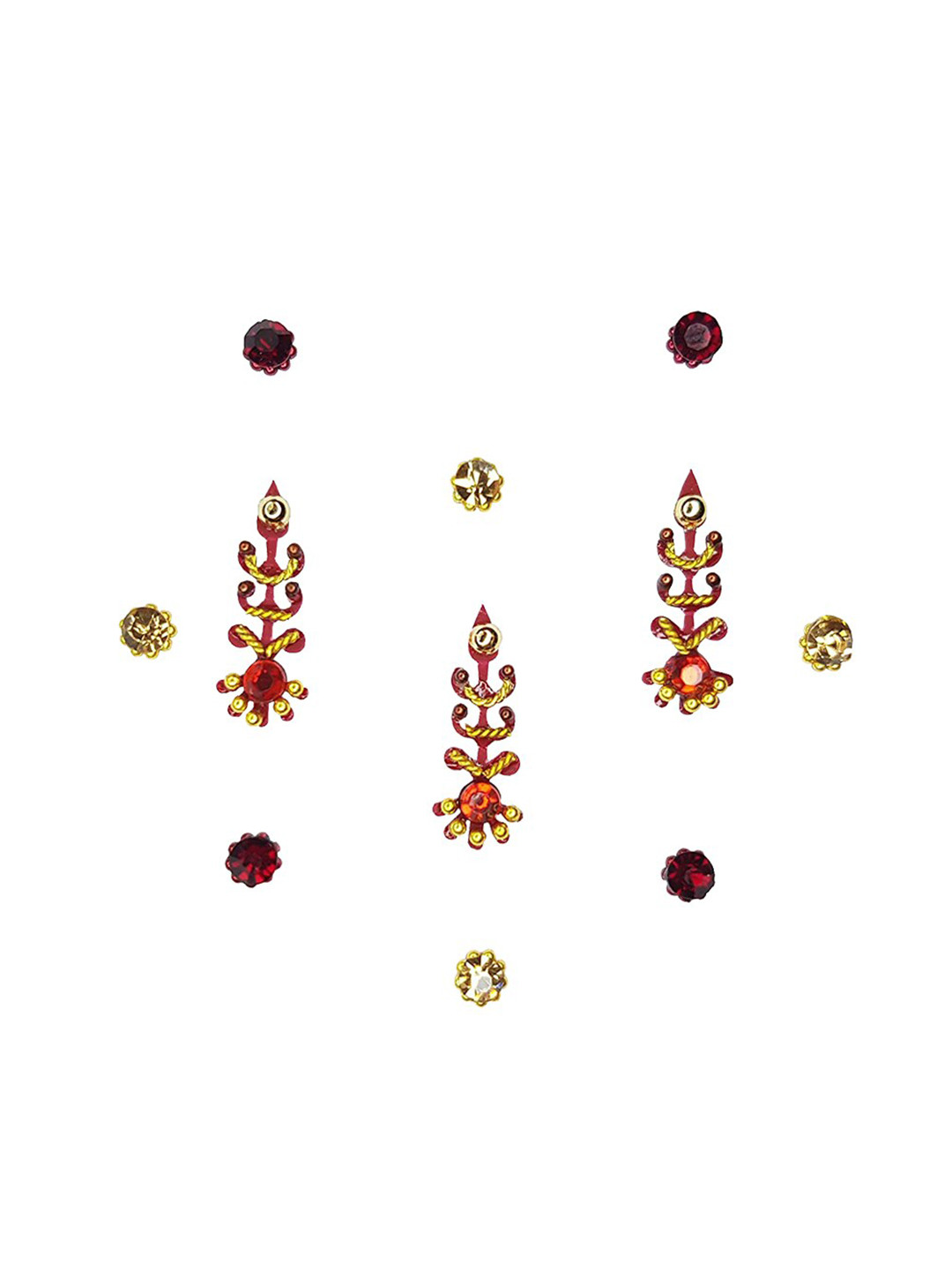 Comet Busters Set of 3 Stone-Studded Designer Bindis - Red & Gold-Toned