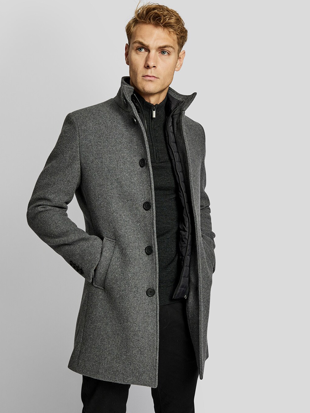 Bruun & Stengade Men Grey Textured Wool Over Coats