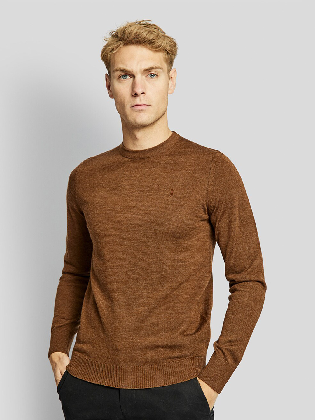 Bruun & Stengade Men Brown Self Design Pullover