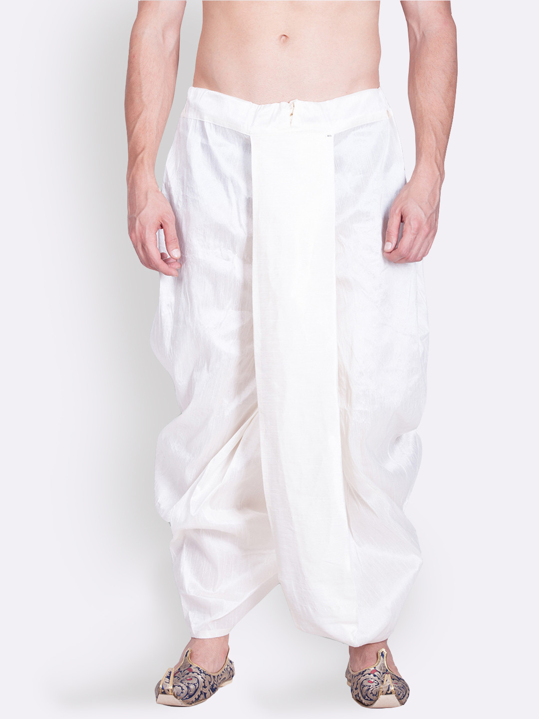 Here&Now X Sanwara  Men Traditional White Coloured Plain Art Silk Solid Dhoti