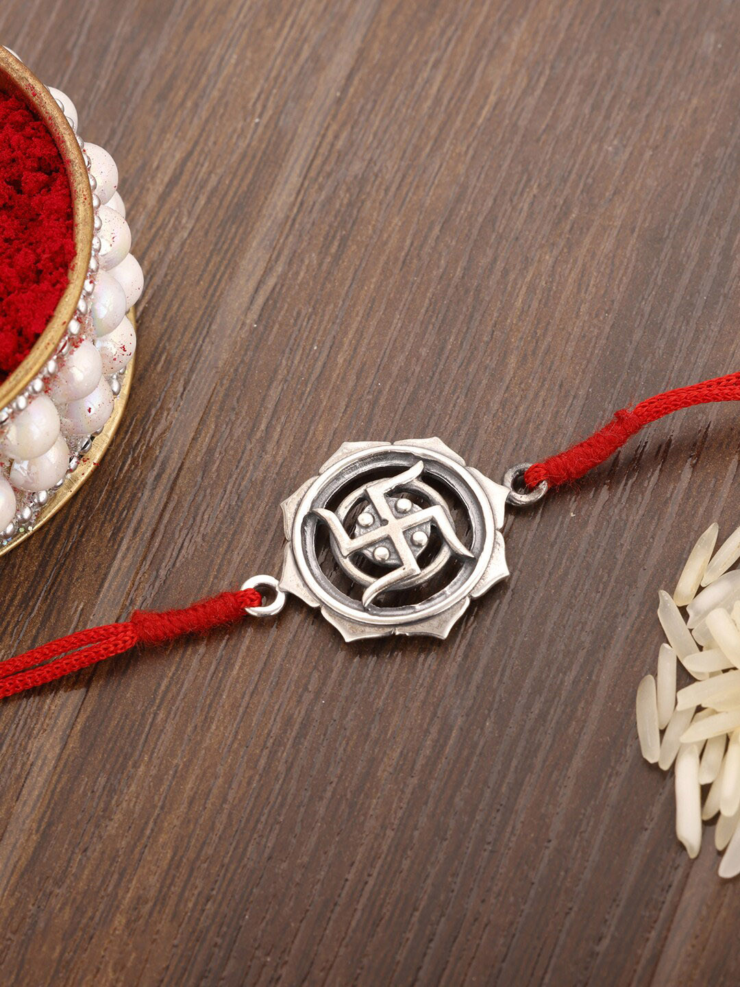 GIVA 925 Sterling Silver Oxidised Swastika Rakhi