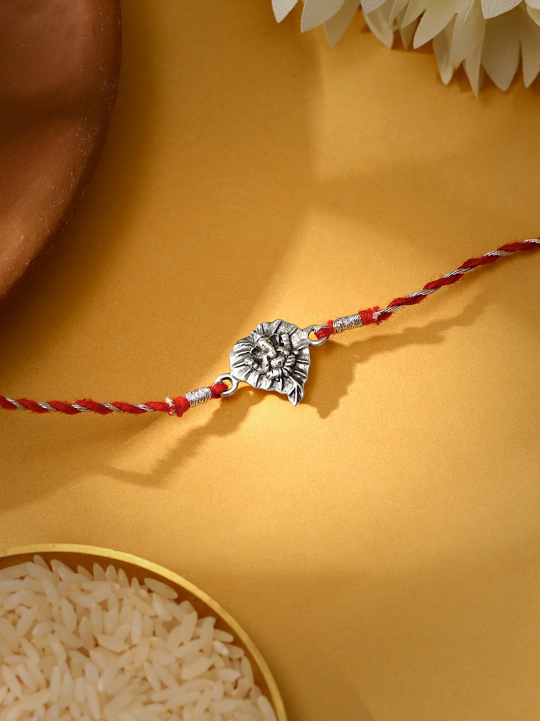 GIVA Men 92.5 Sterling Silver Oxidised Silver-Toned Ganpati Blessings Rakhi With Roli & Chawal