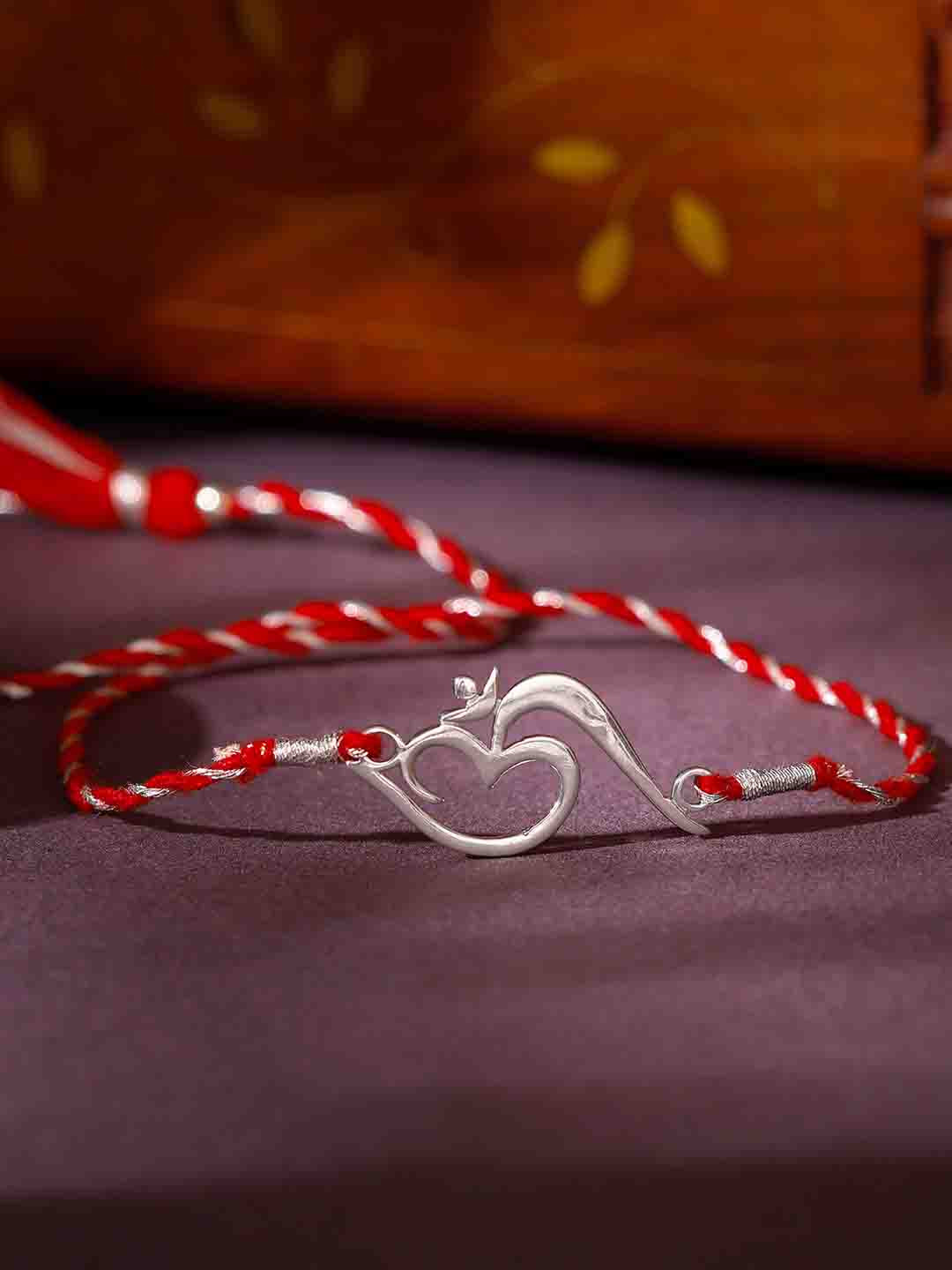 GIVA Red & Silver-Toned Om Thread Rakhi