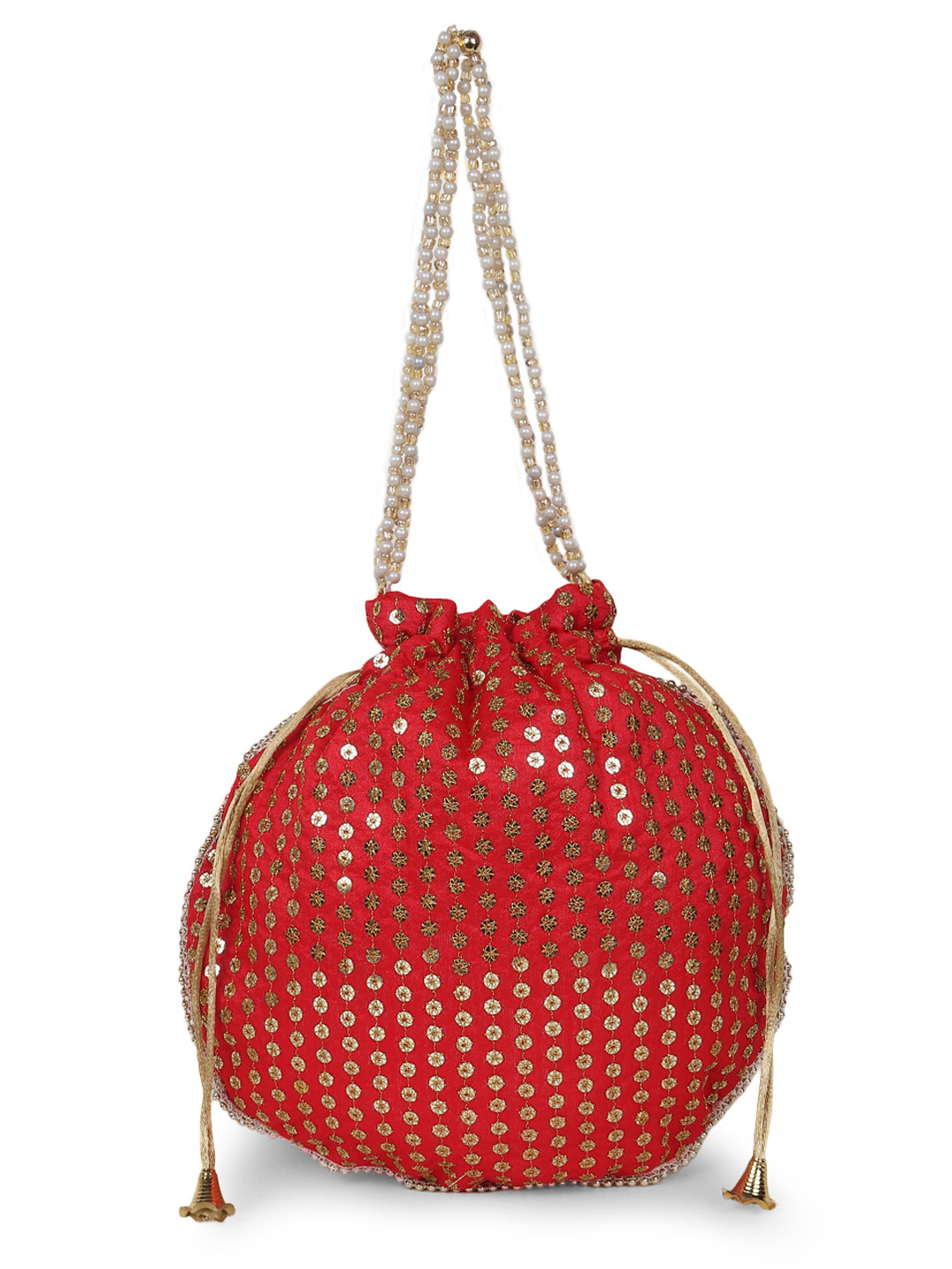 LIKAA Women Red Sequins Embellished Potli Clutche