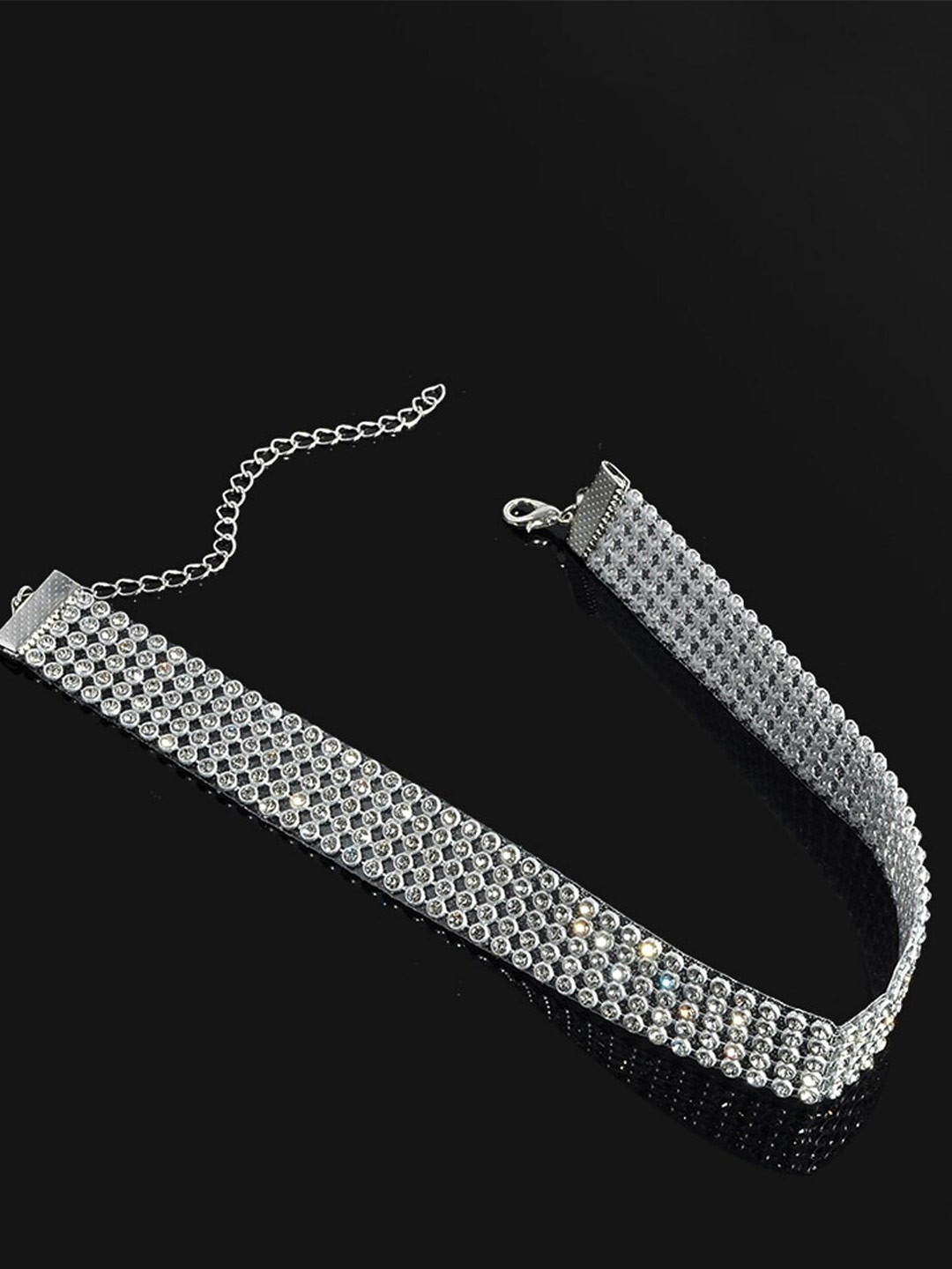 Yellow Chimes Silver-Plated Statement Crystal Studded Choker Necklace