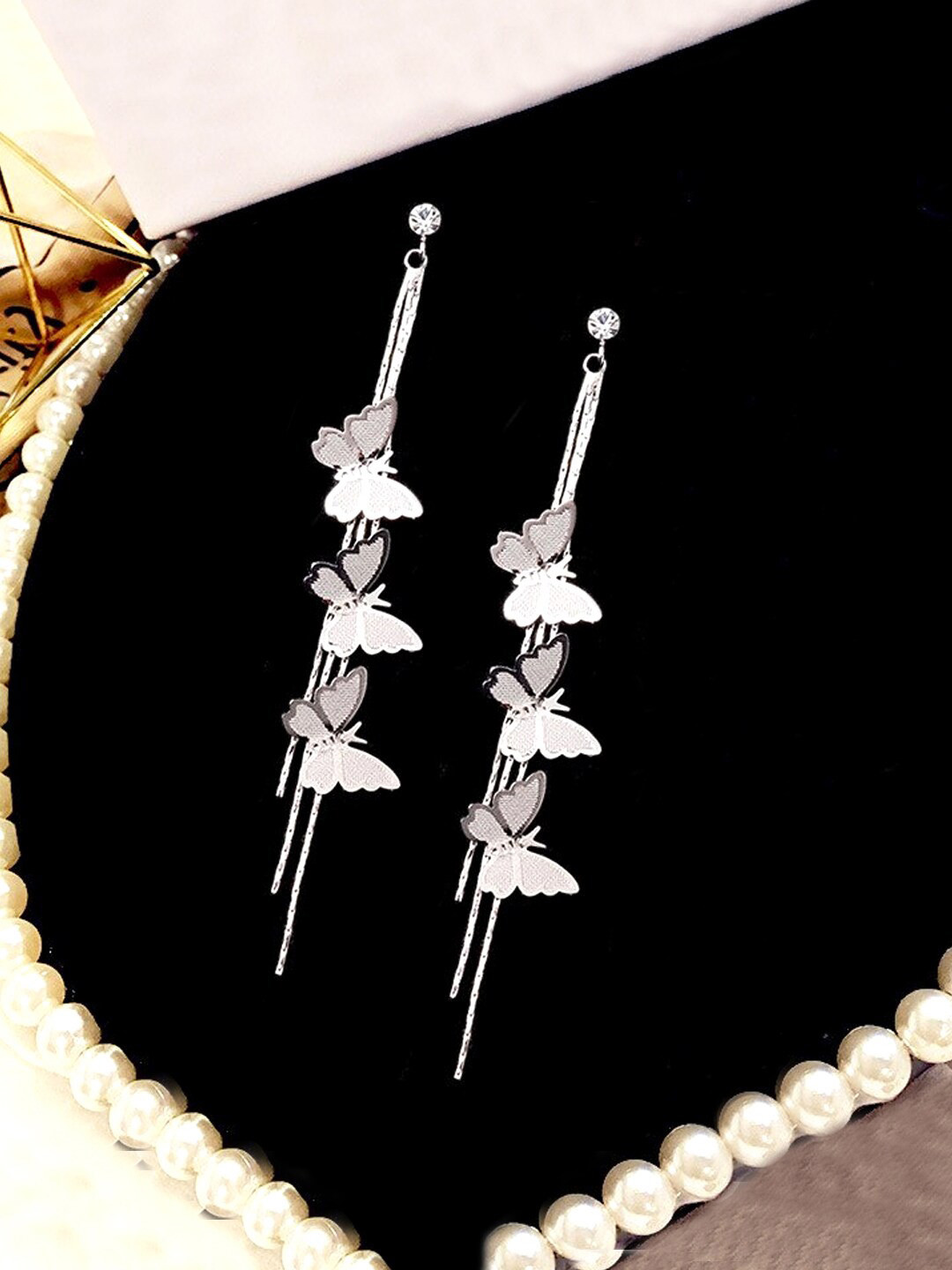 Unwind by Yellow Chimes Silver-Toned Butterfly Dangler Earrings