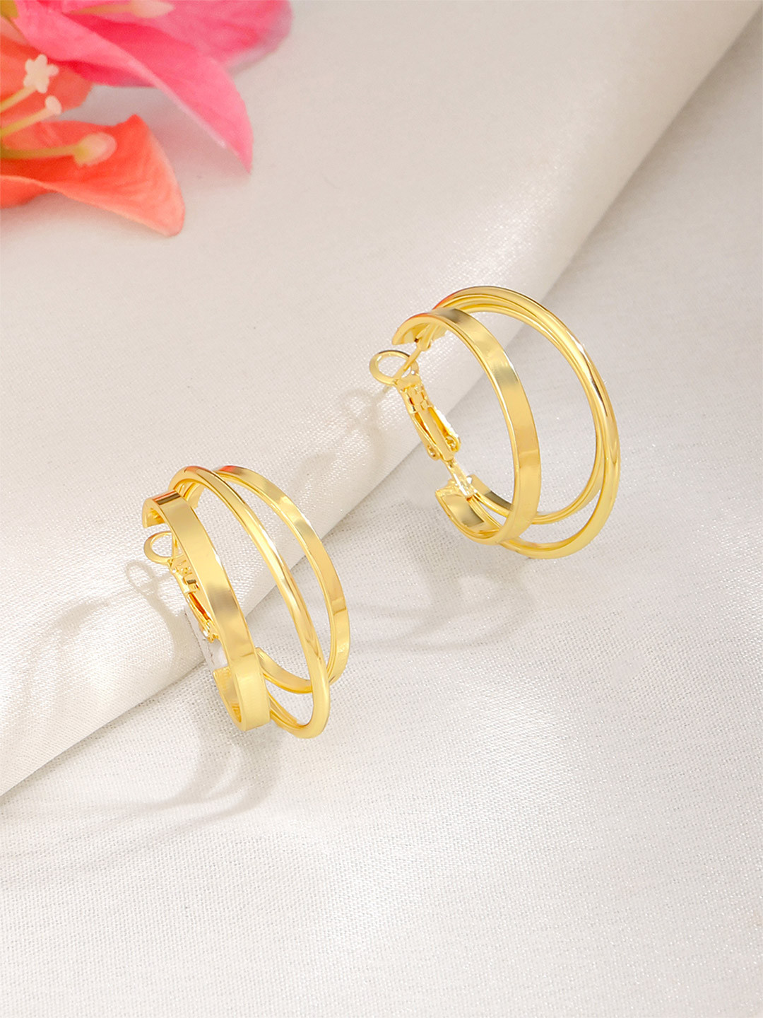 Unwind by Yellow Chimes Gold-Plated Multi Layer Hoop Earrings