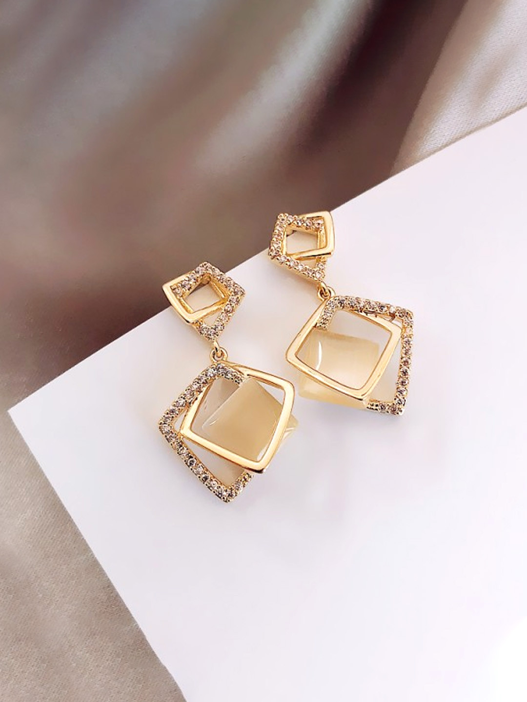 Unwind by Yellow Chimes Gold-Toned & Peach Contemporary Drop Earrings