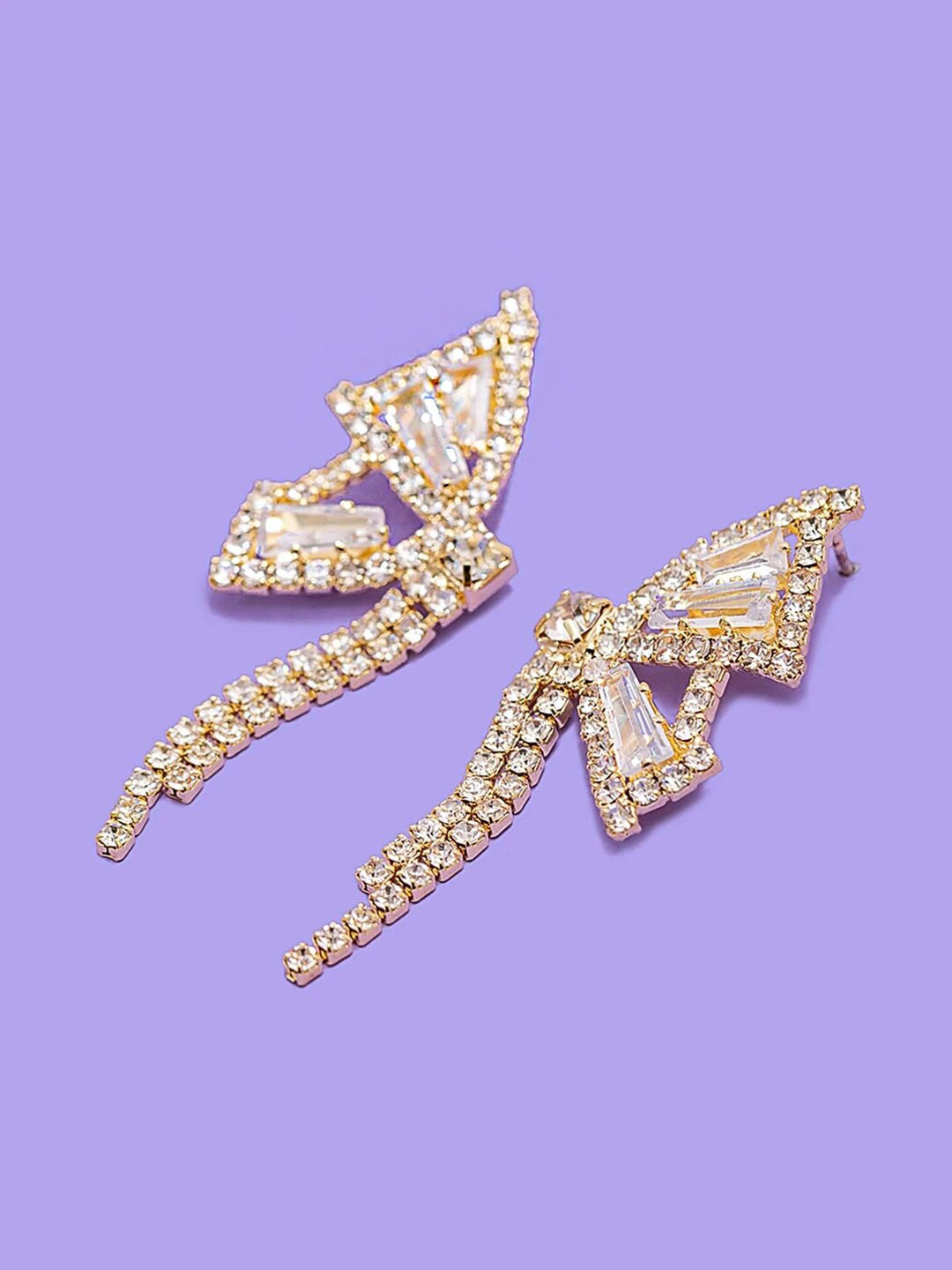 Yellow Chimes Gold-Toned & White Sparkling Crystal Butterfly Shape Drop Earrings