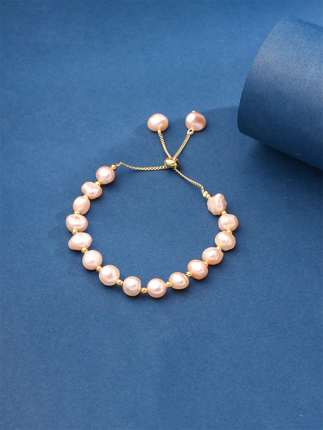 Yellow Chimes Women Gold Toned Pearl Beaded Adjustable Bracelet