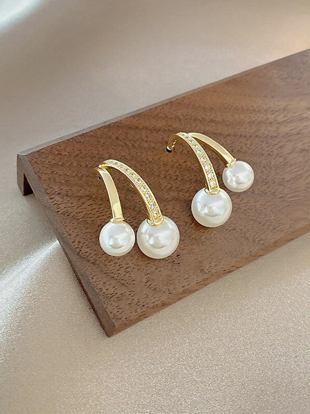 Yellow Chimes Gold Tone Contemporary Stud Pearl Hanging Drop Earrings