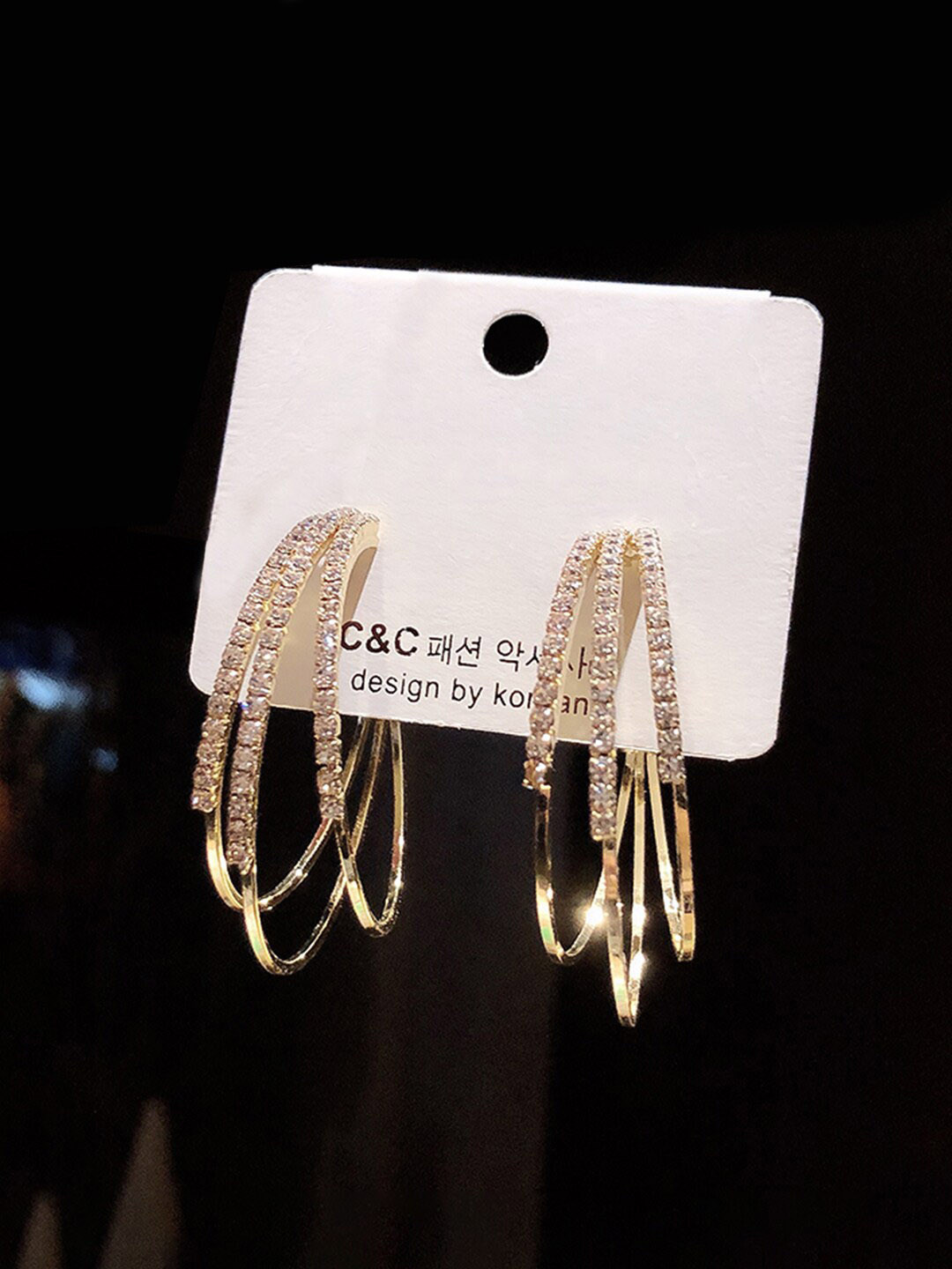 Yellow Chimes Gold-Toned Triple Round Shaped Crystal Drop Earrings