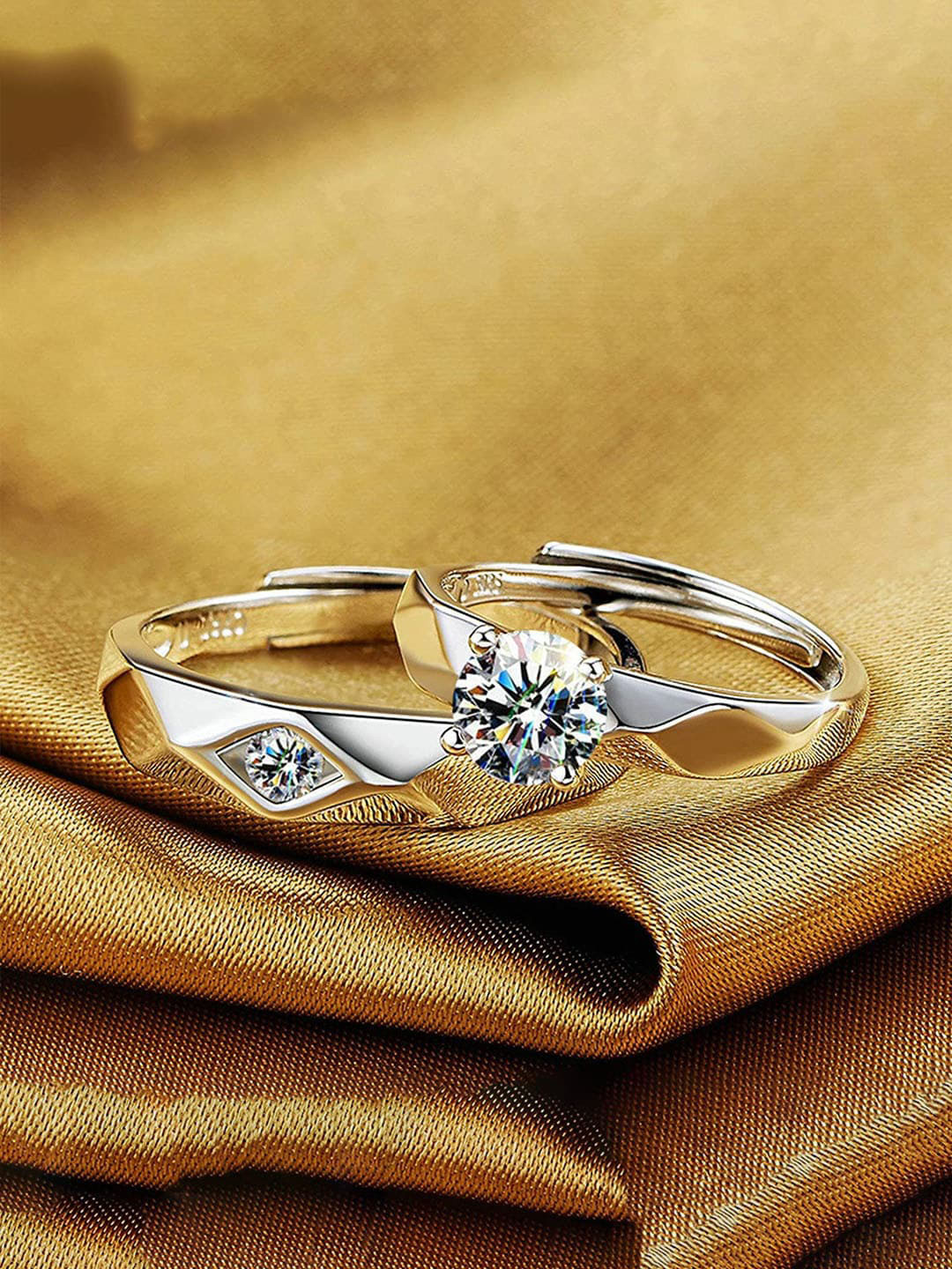 Yellow Chimes Set of 2 Silver-Plated Elegant Classic Engagement Rings