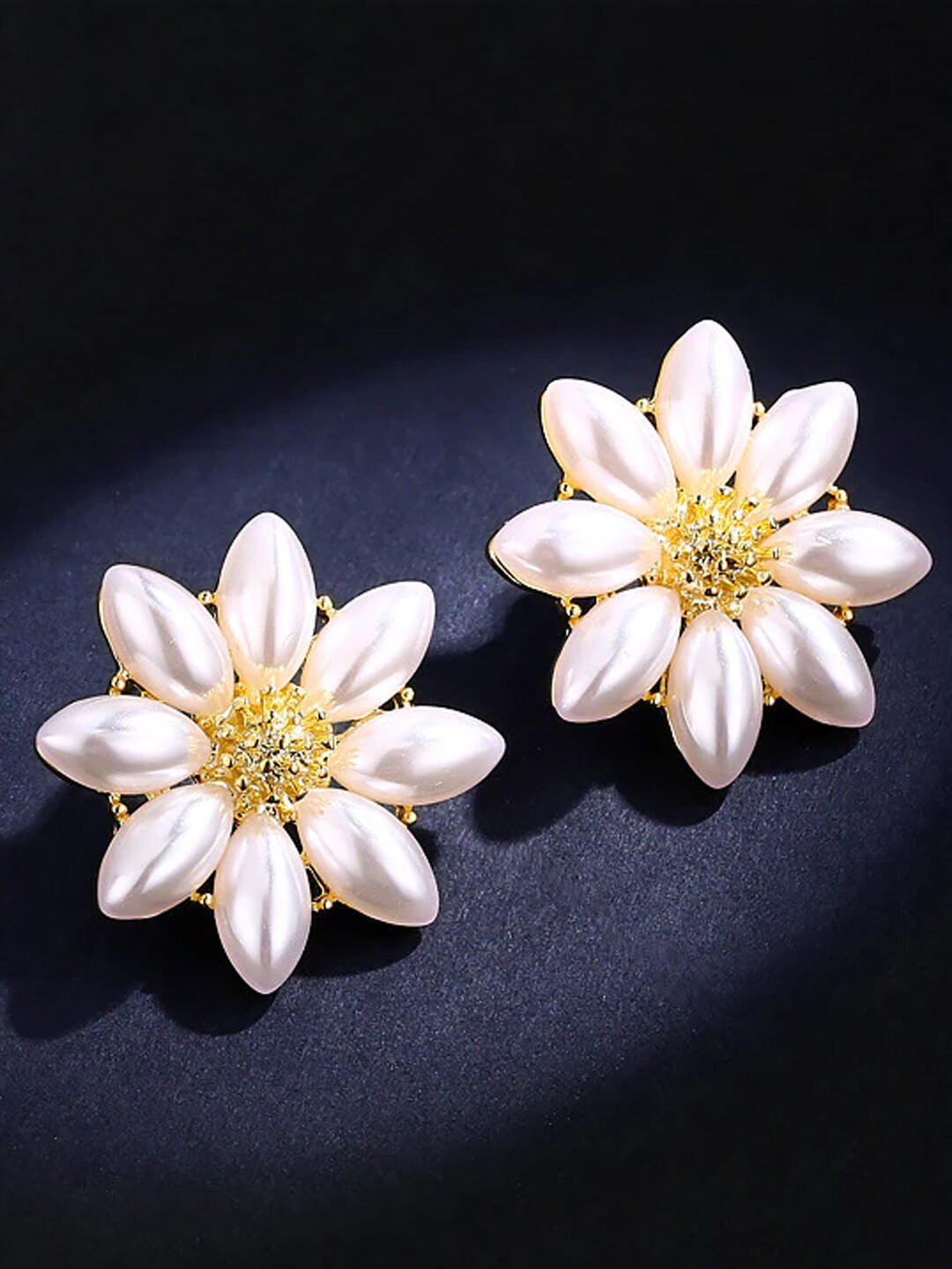 Yellow Chimes White Floral Pearl Stud Earrings