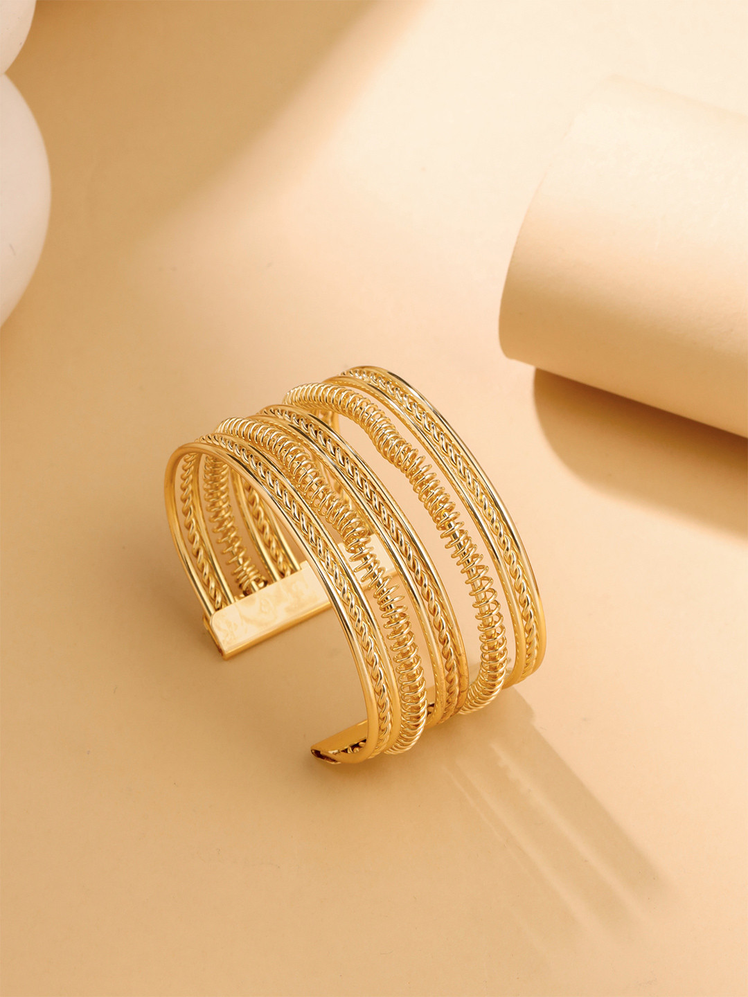 Yellow Chimes Elvora Gold Toned Multilayer Adjustable Bangle Bracelet