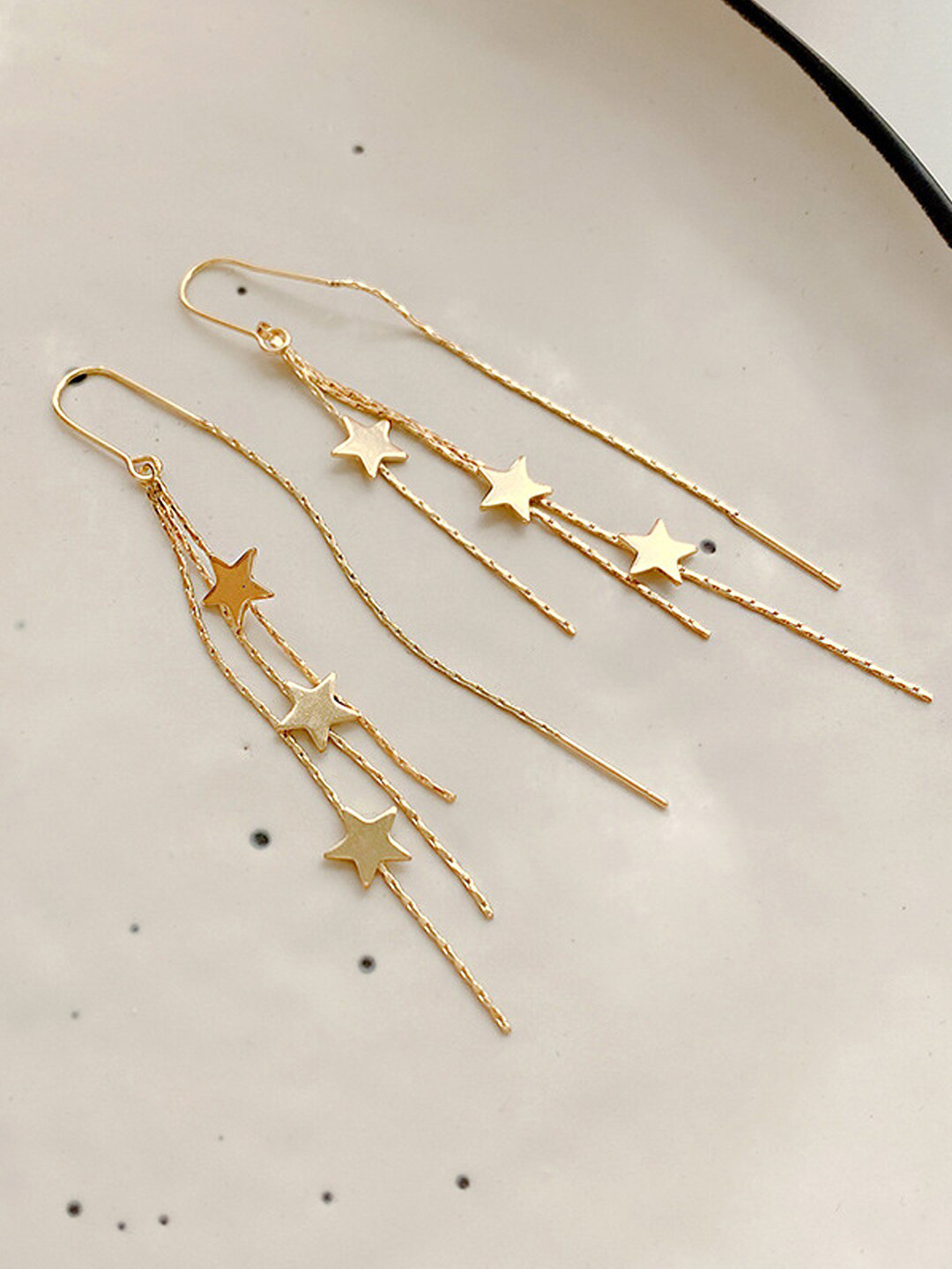 Yellow Chimes Gold-Toned Star Hanging Chain Dangler Drop Earrings