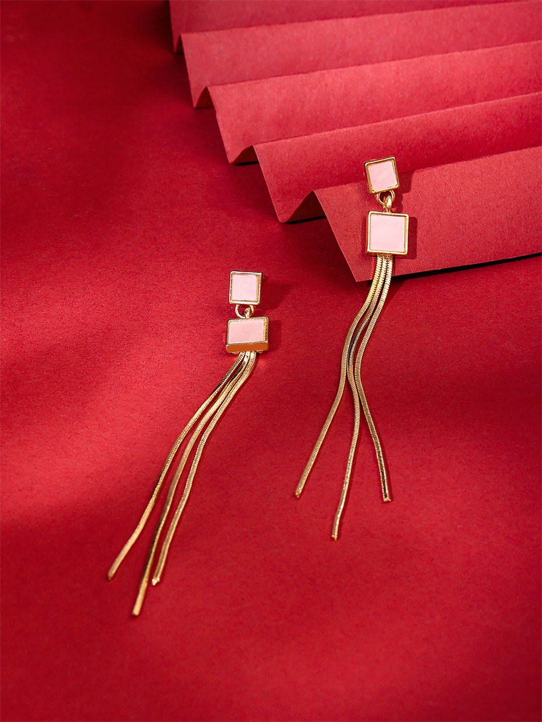 Yellow Chimes White Stone Golden Tassel Crystal Studded Dangle Earrings