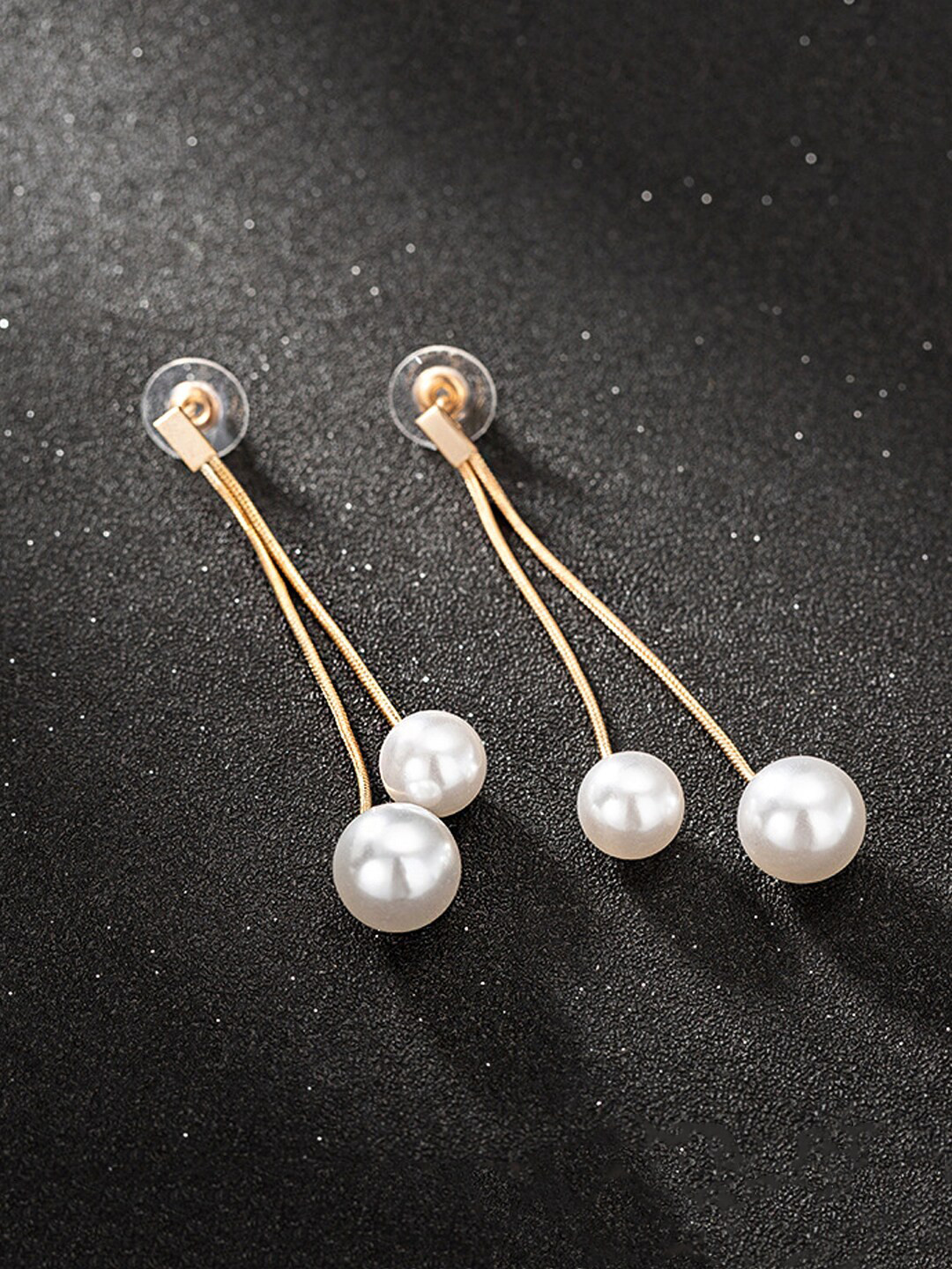 Yellow Chimes Gold-Toned Pearl Studded Dangler Earrings