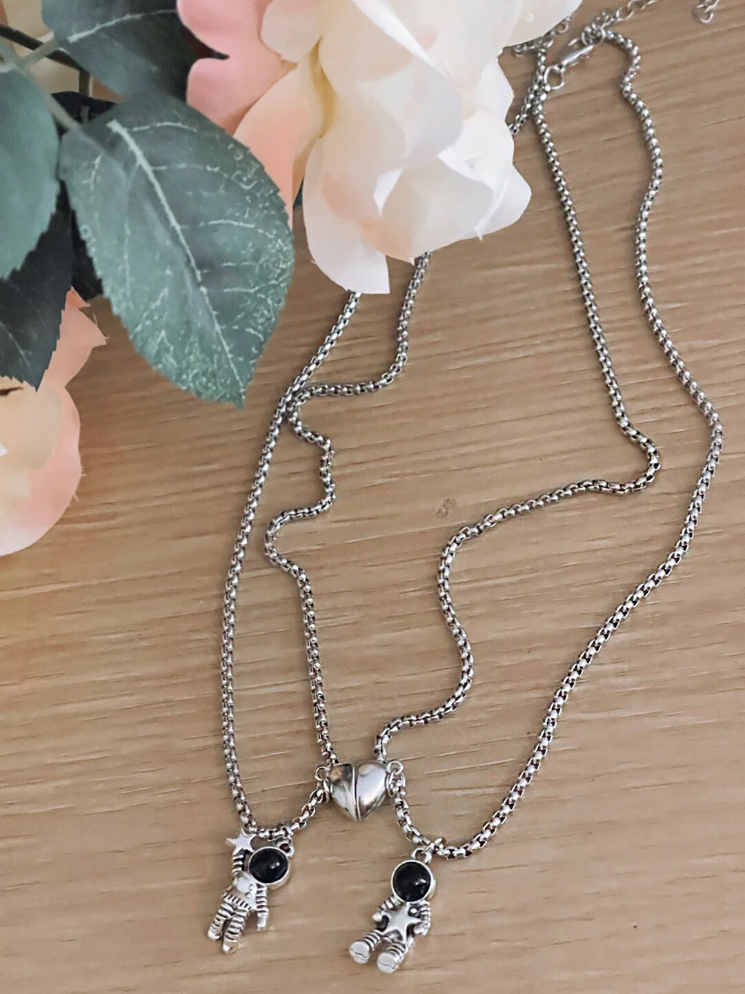 Yellow Chimes Set Of 2 Silver-Plated Hanging Magnetic Couple Matching Necklace Pendant