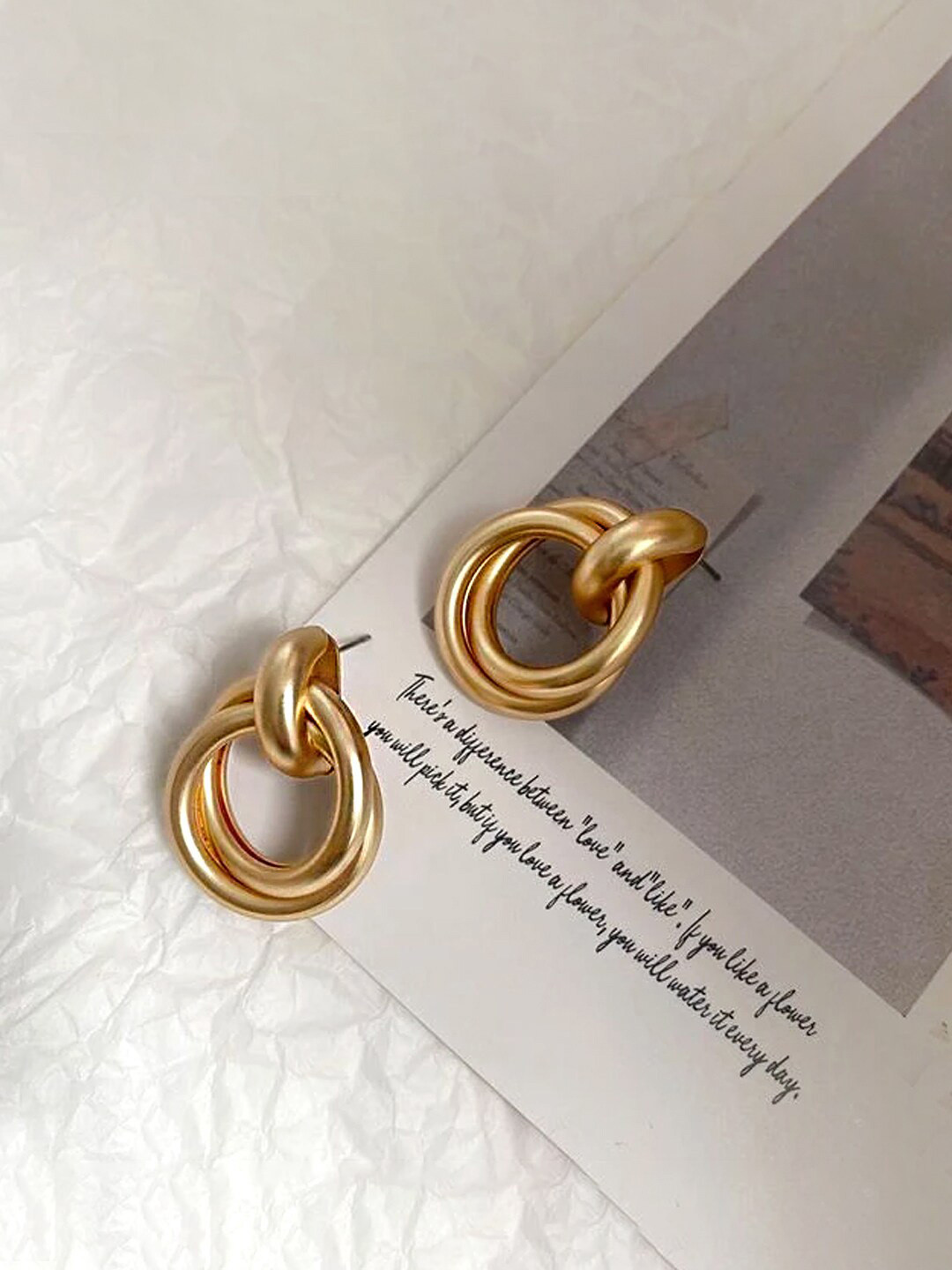 Yellow Chimes Gold Plated Twisted Circle Stud Drop Earrings