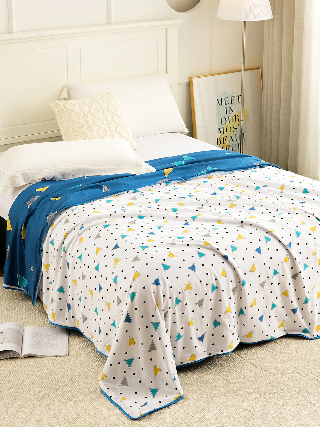 Story@home Unisex White 150 GSM Geometric Print AC Single Bed Dohar