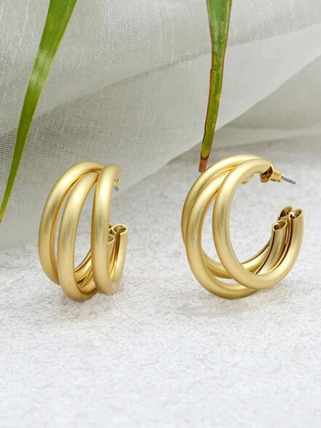 Unwind by Yellow Chimes Gold-Toned Double Layer Half Hoop Earrings