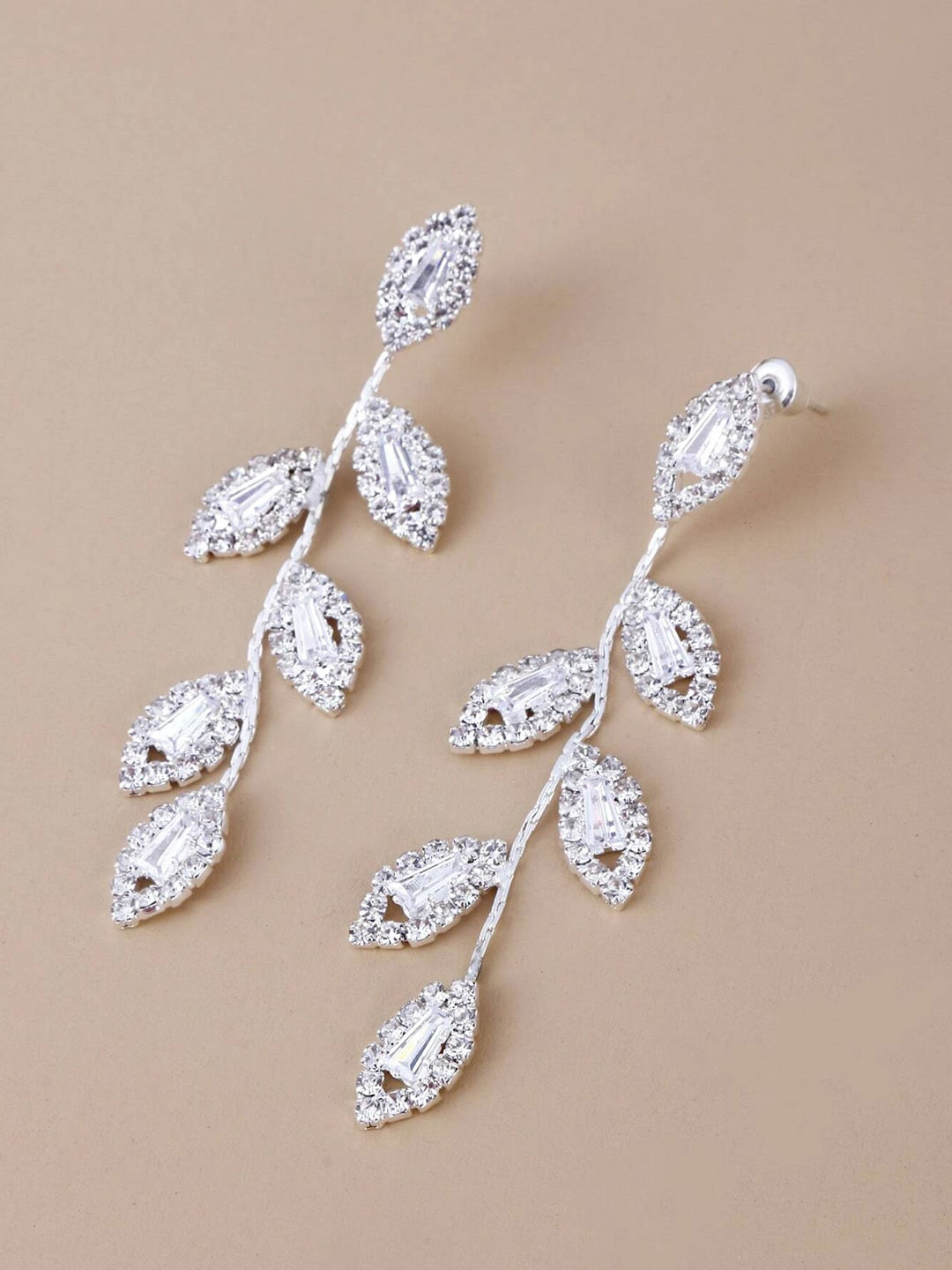 Yellow Chimes Women Silver-Toned Elegant Leaf Drop Dangle Earrings
