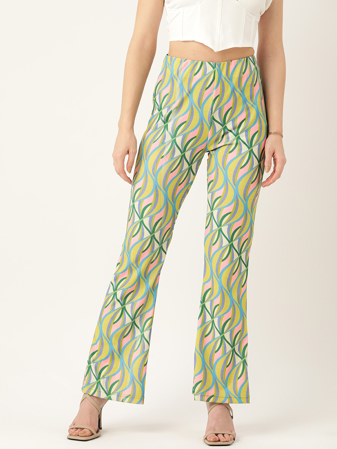 Antheaa Women Green Printed Bootcut Trousers