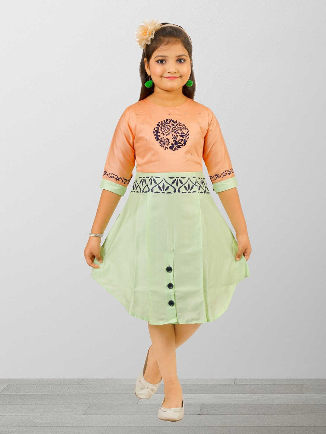 ZOOBA Peach-Coloured Midi Dress