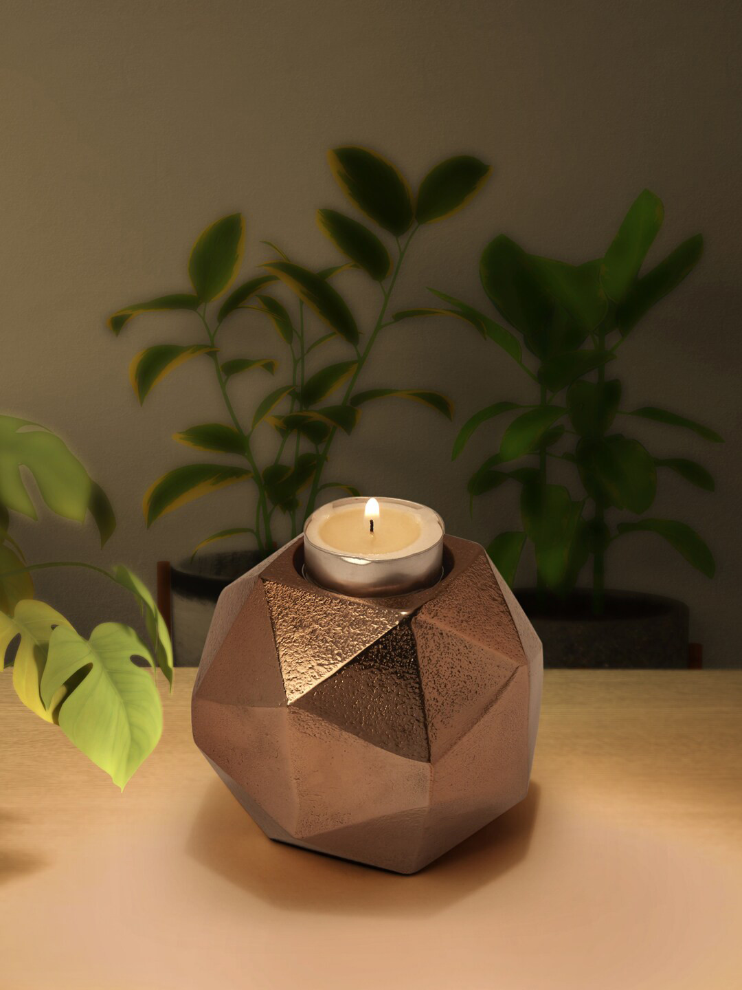 Living scapes by Pantaloons Rose Gold Metal Candle Holder