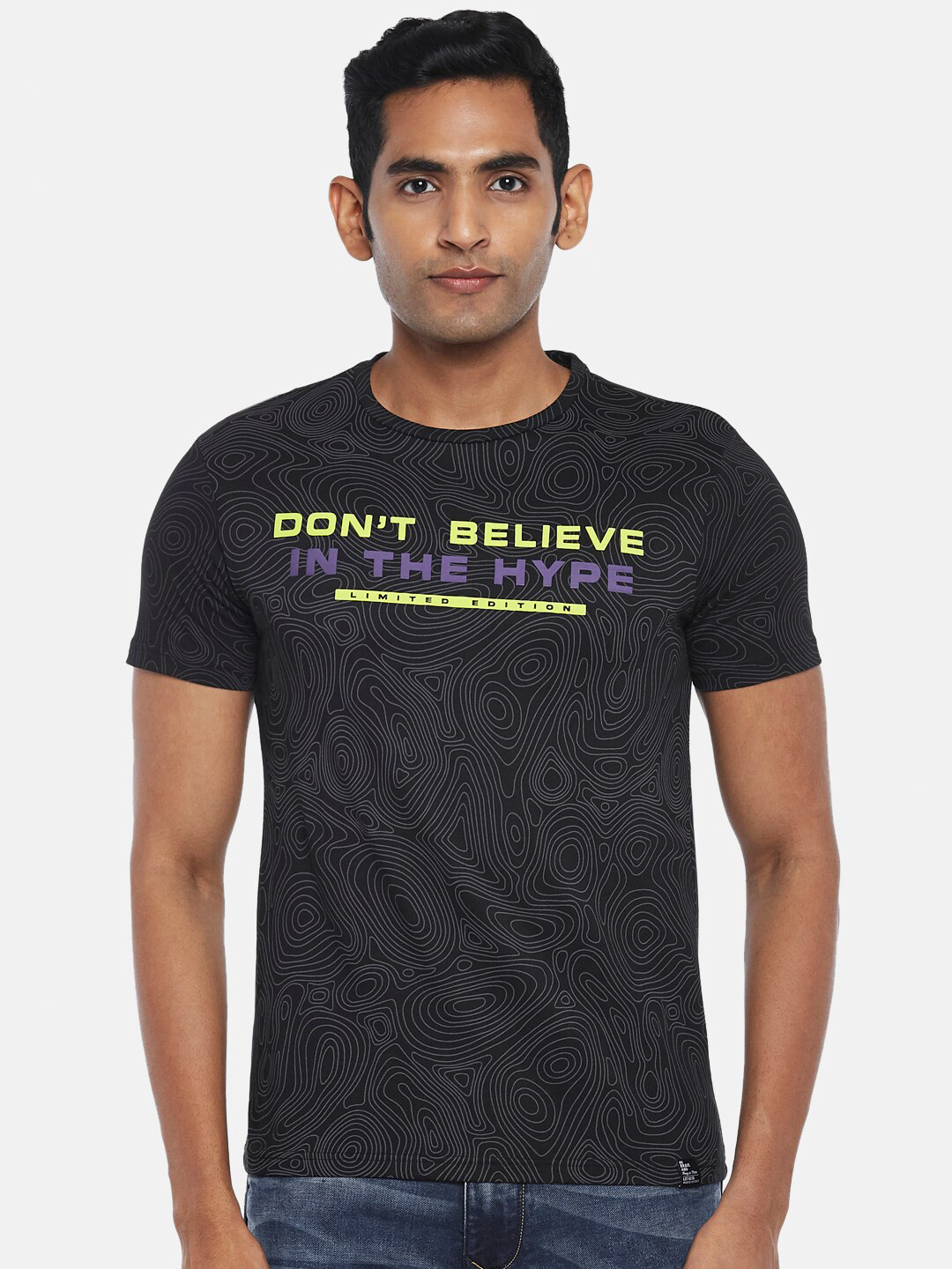 People Men Black Typography Printed T-shirt