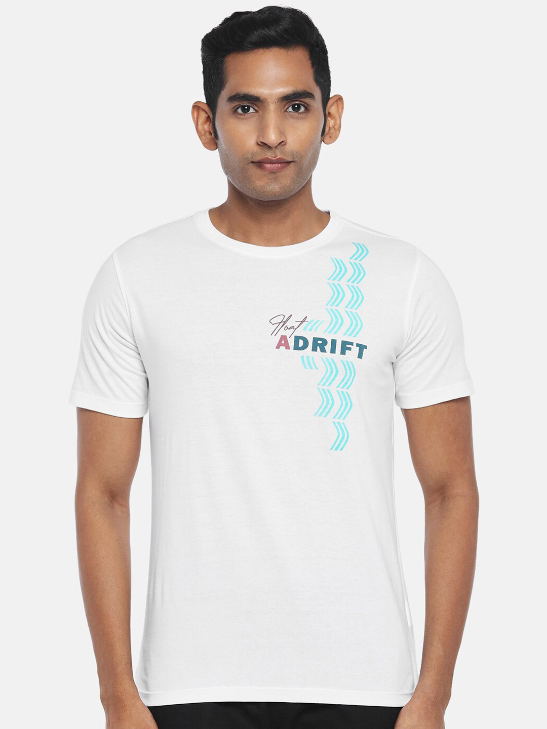 Urban Ranger by pantaloons Men White & Turquoise Blue Typography Printed Slim Fit T-shirt