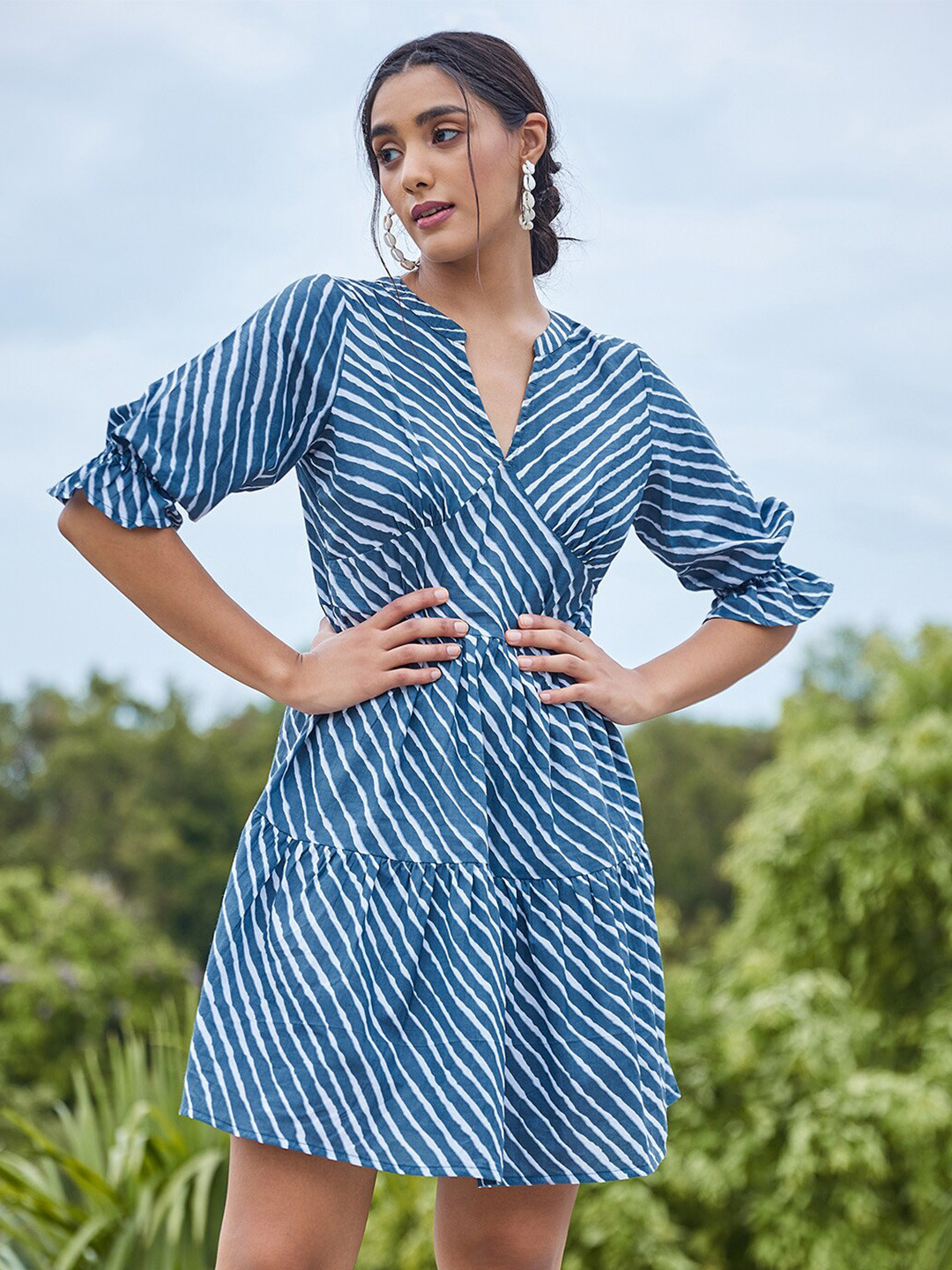Athena Grey V neck cotton dress
