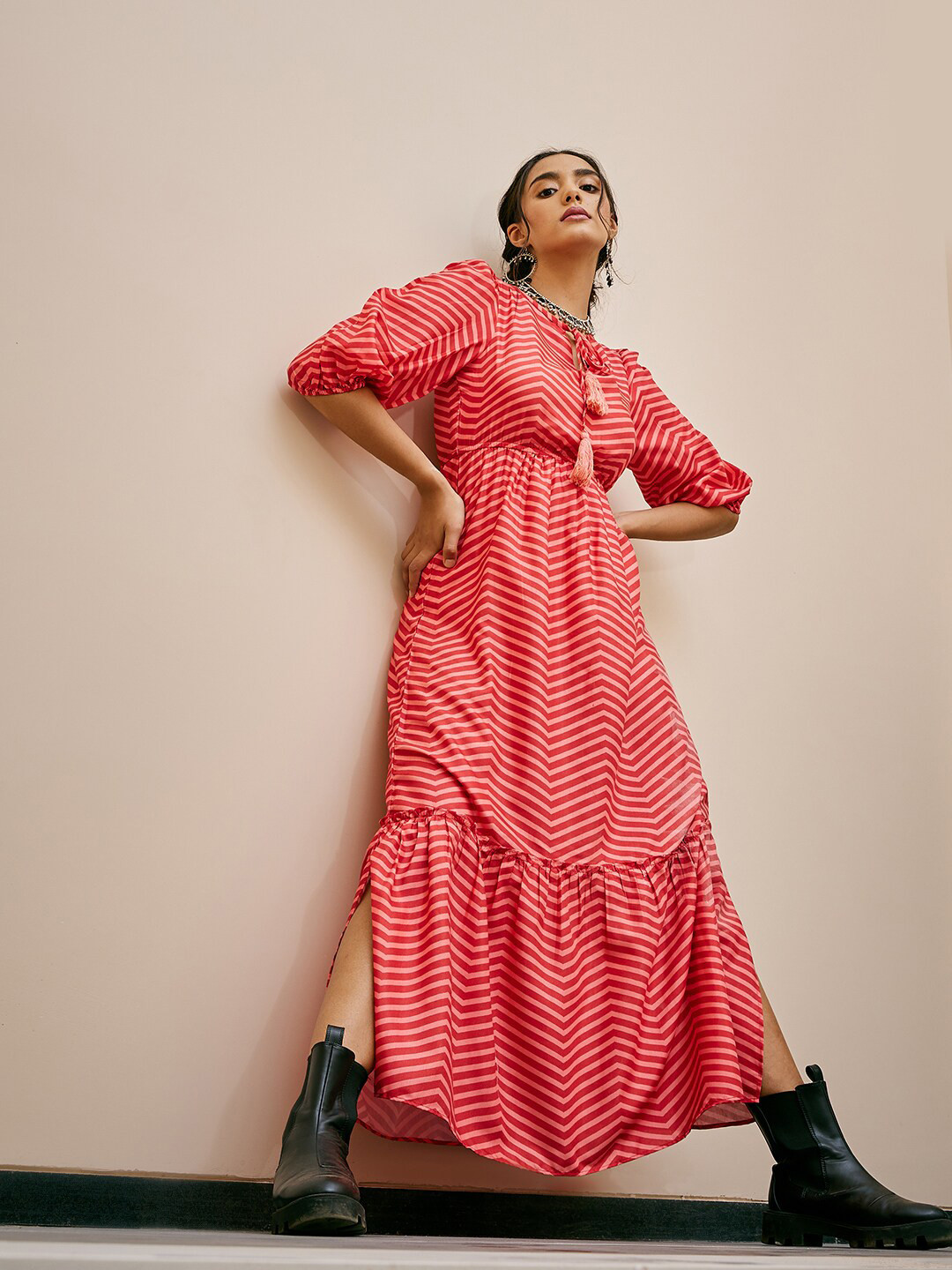 Athena Women Red Chevron Maxi Dress