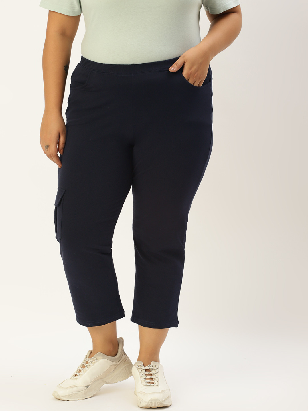 theRebelinme Plus Size Women Navy Blue Solid Capris