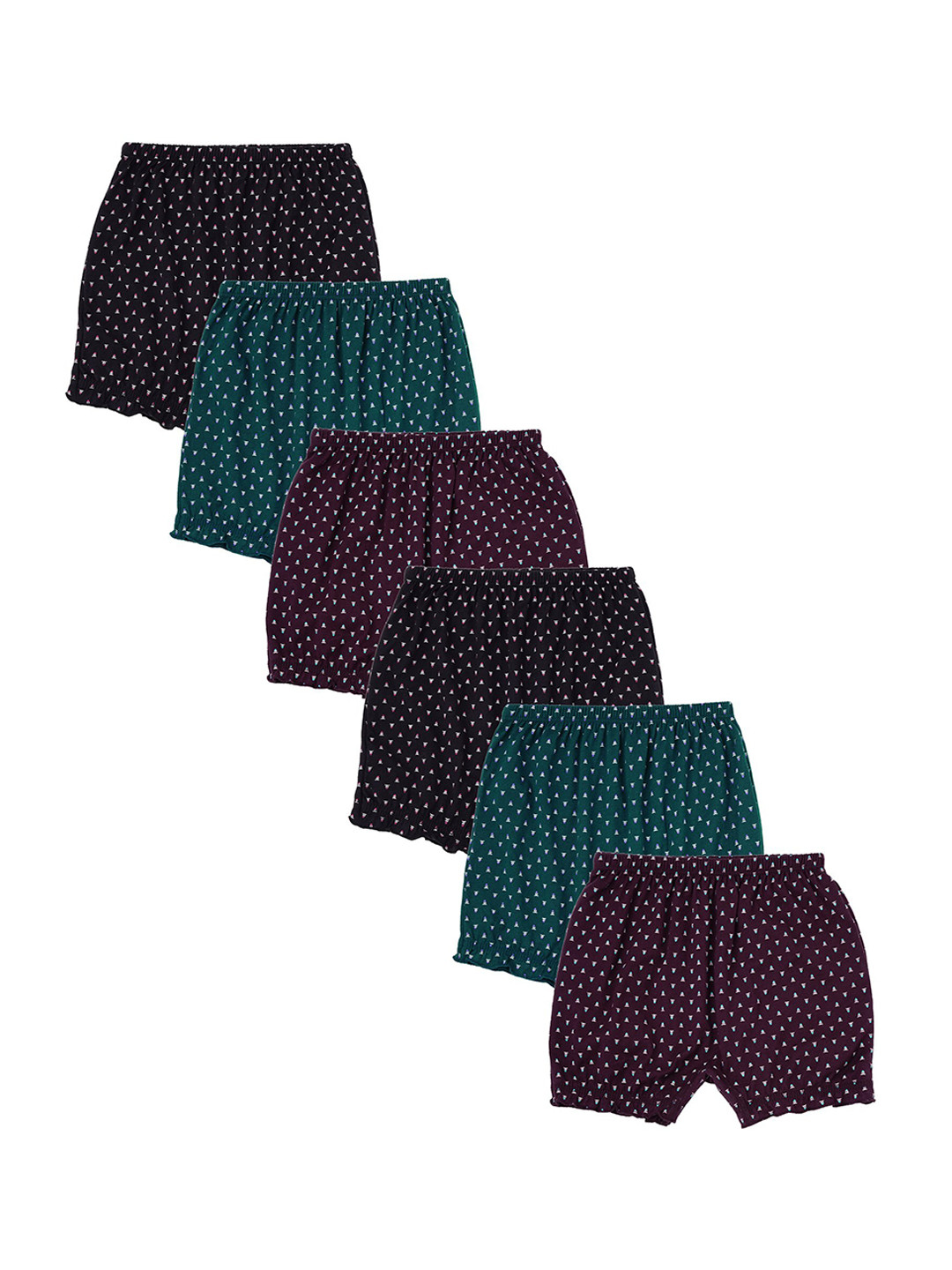 Red Rose Girls Pack Of 6 Green & Navy Blue Printed Cotton Bloomers