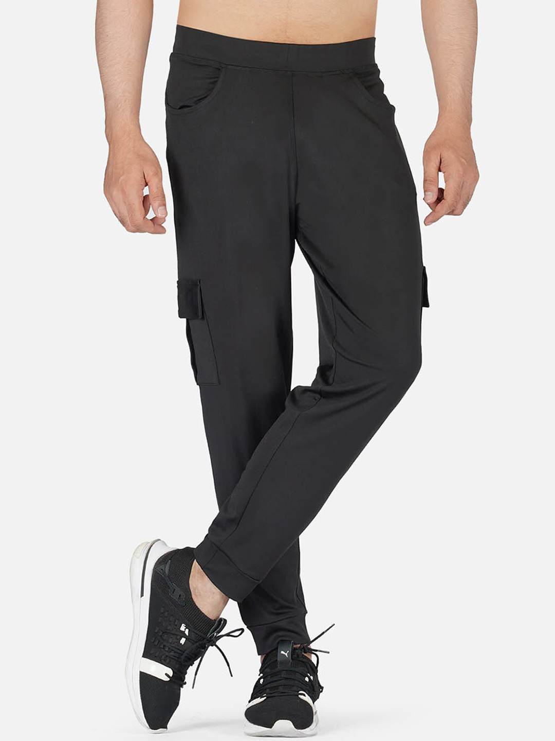 IMPERATIVE Men Black Solid trackpants with cargo pockets