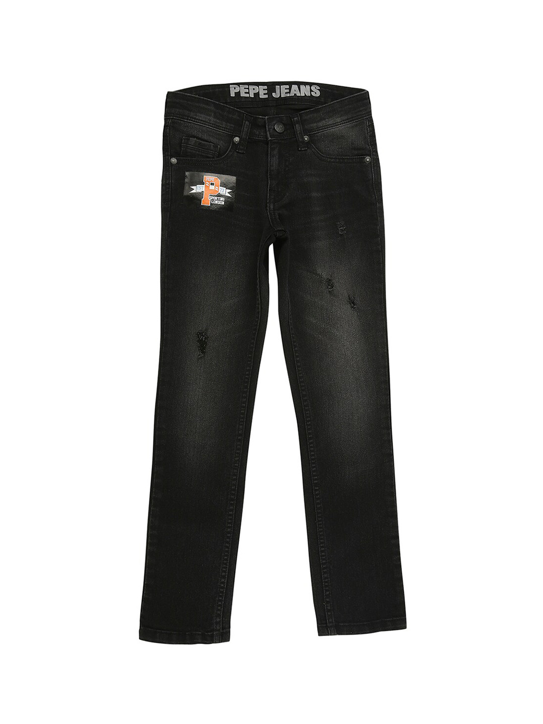 Pepe Jeans Boys Black Slim Fit Mildly Distressed Light Fade Stretchable Jeans