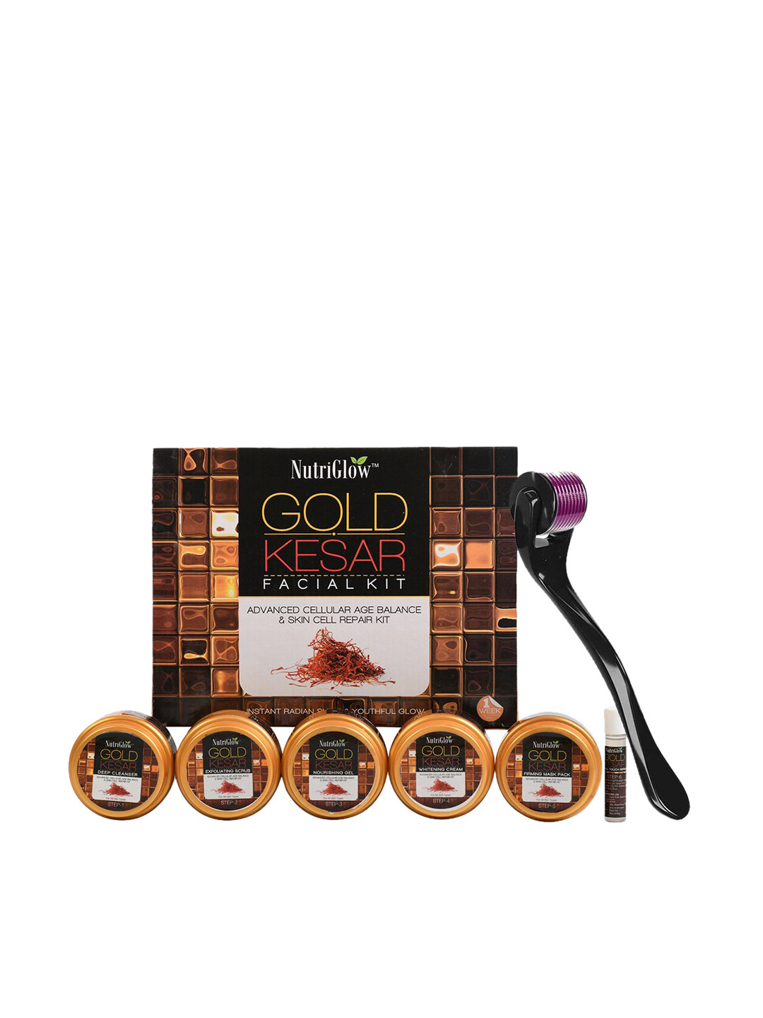 NutriGlow Gold Kesar Facial Kit For Skin Cell Repair with Derma Roller - 250 g + 10 ml