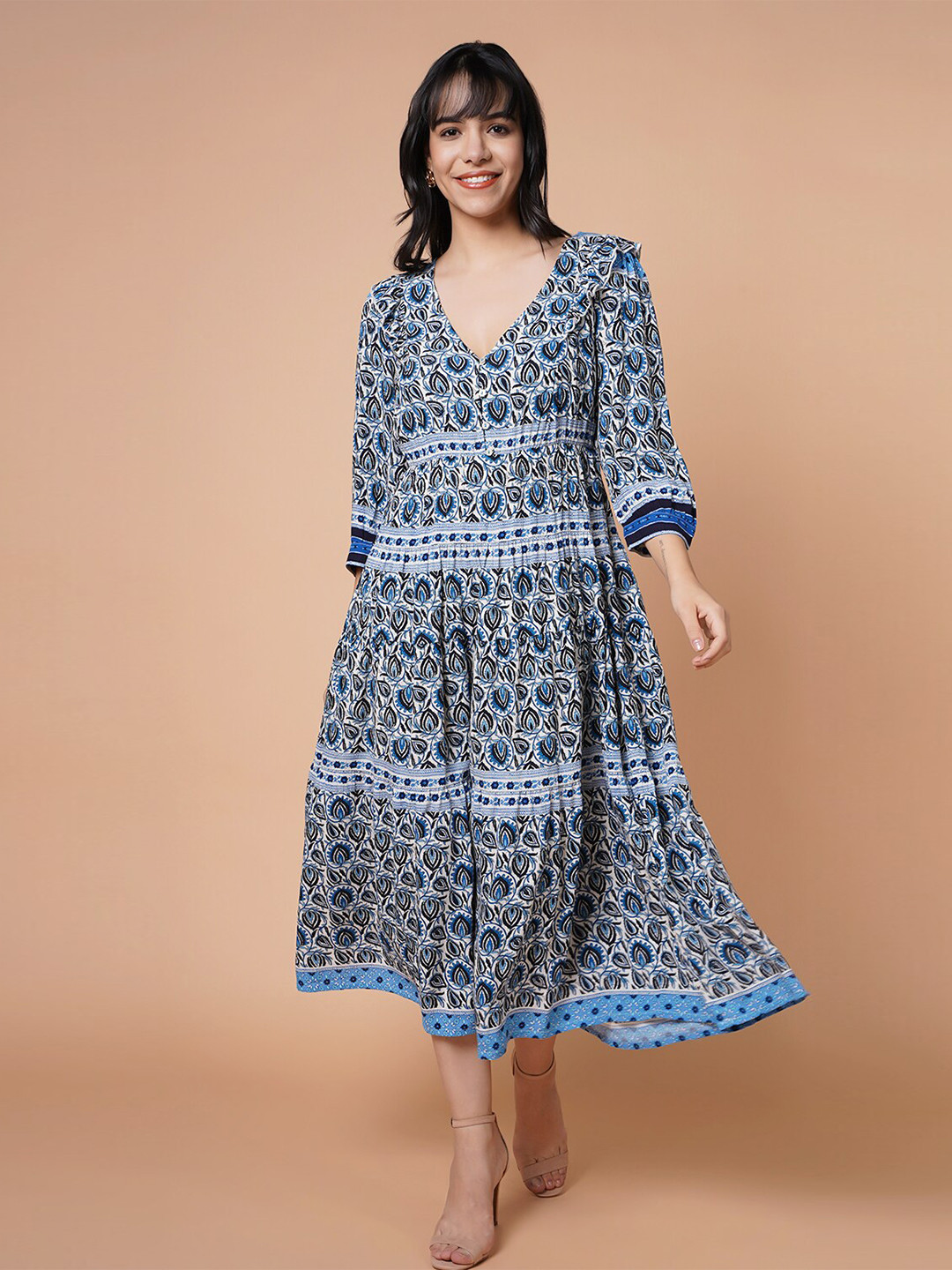 HOUSE OF S Blue Floral Midi Dress