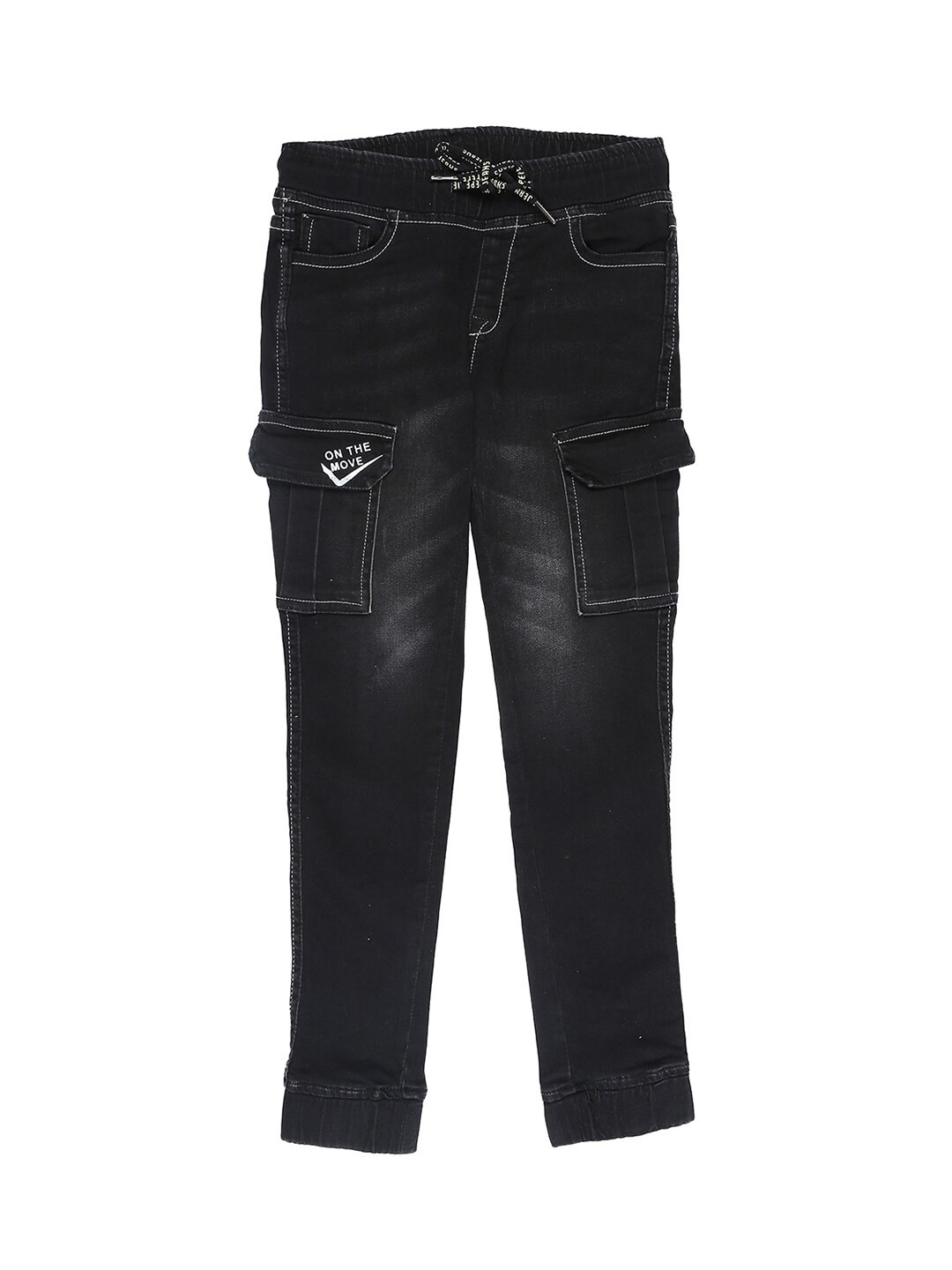 Pepe Jeans Boys Black Washed Cotton Stretchable Joggers