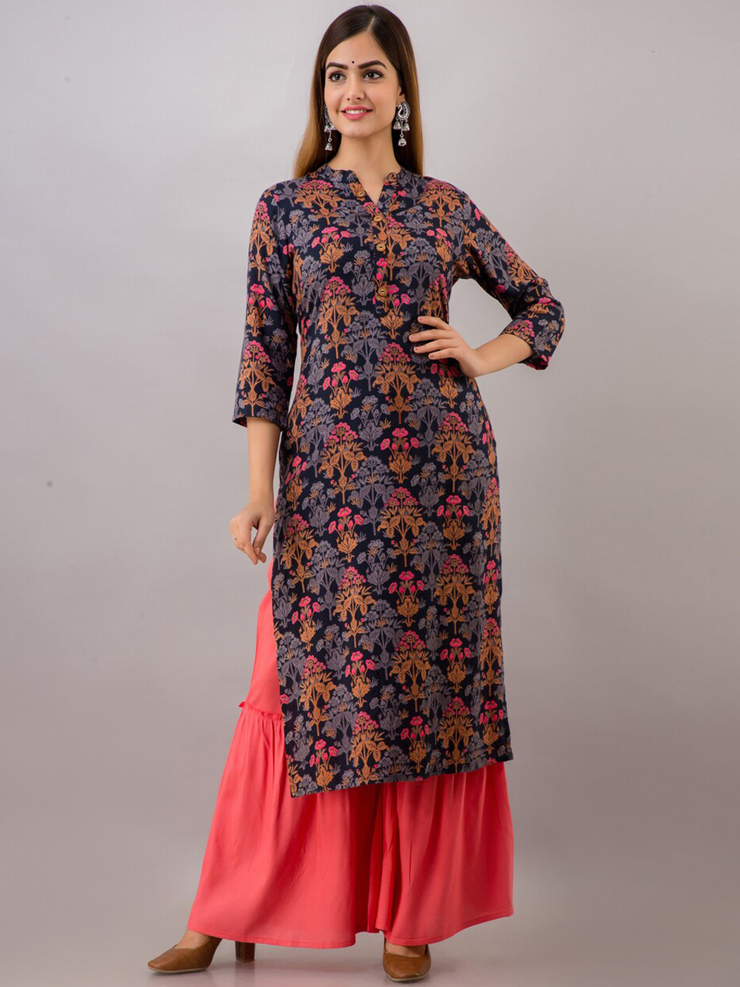 MAUKA Women Multicoloured Floral Printed  Kurta with Sharara