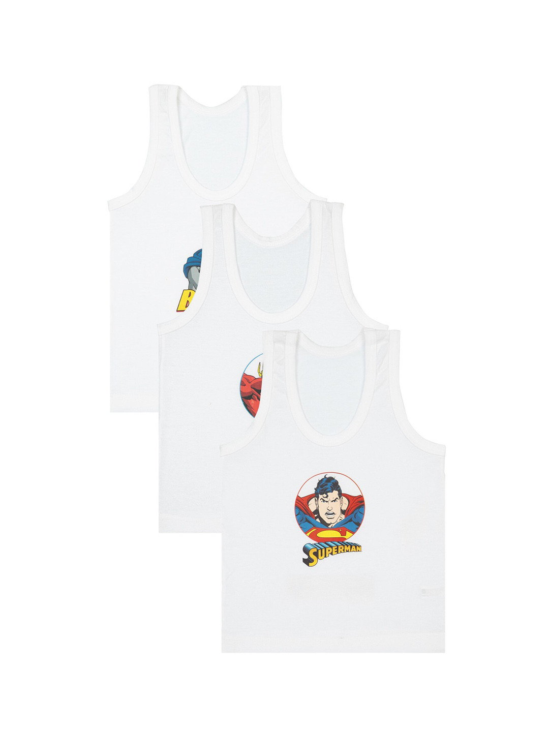 Bodycare Kids Boys Pack Of 3 White Justice League Printed Innerwear Vests