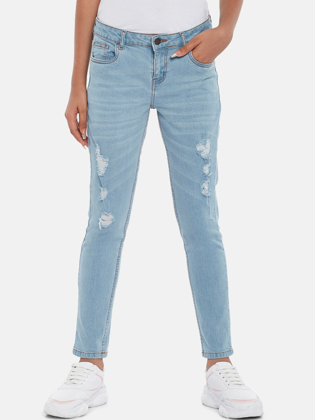 Coolsters by Pantaloons Girls Blue Mildly Distressed Light Fade Jeans