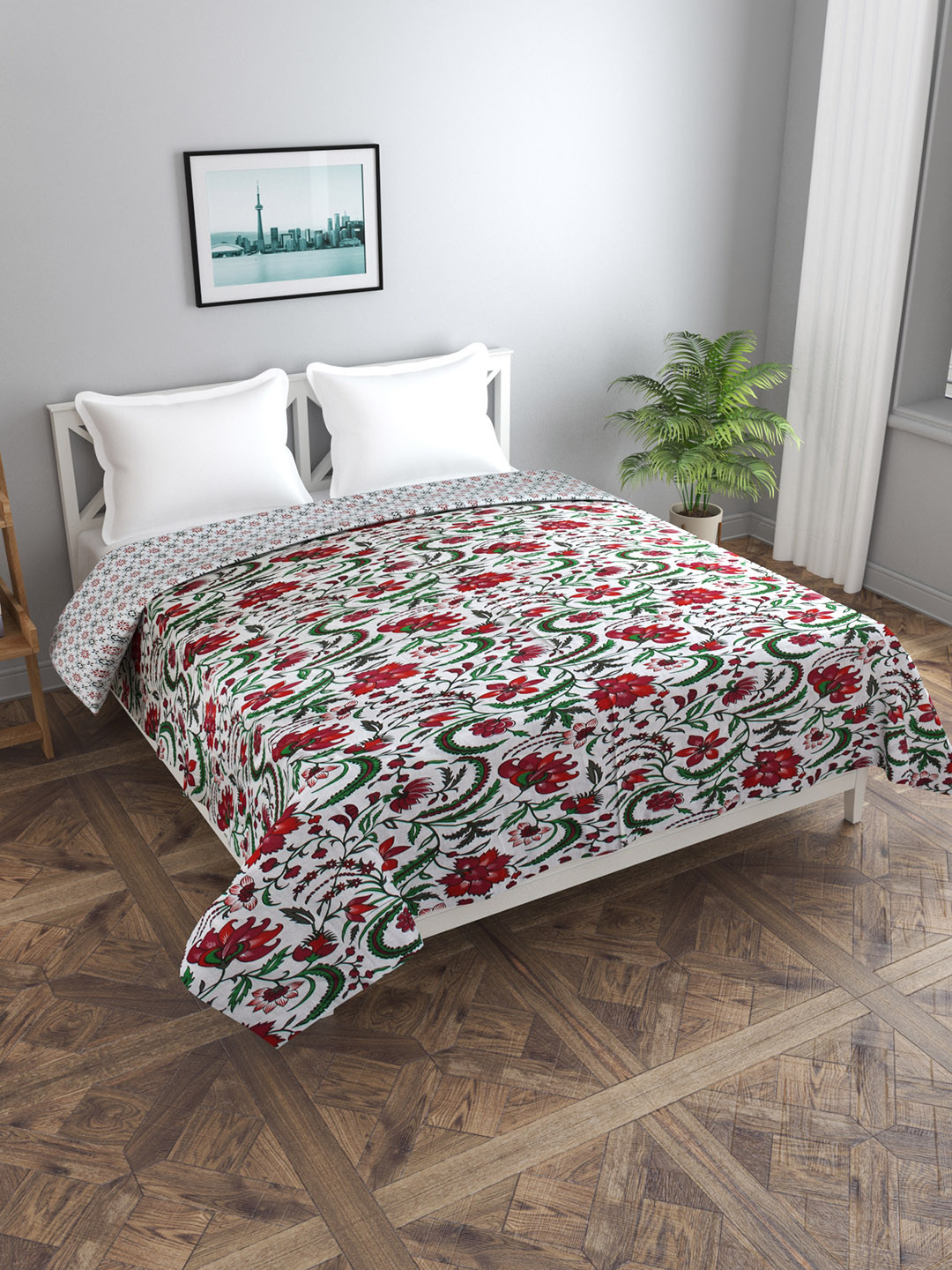 Trance home Linen Firdaus Red 210 GSM Pure Cotton Reversible Double Bed Size Dohar