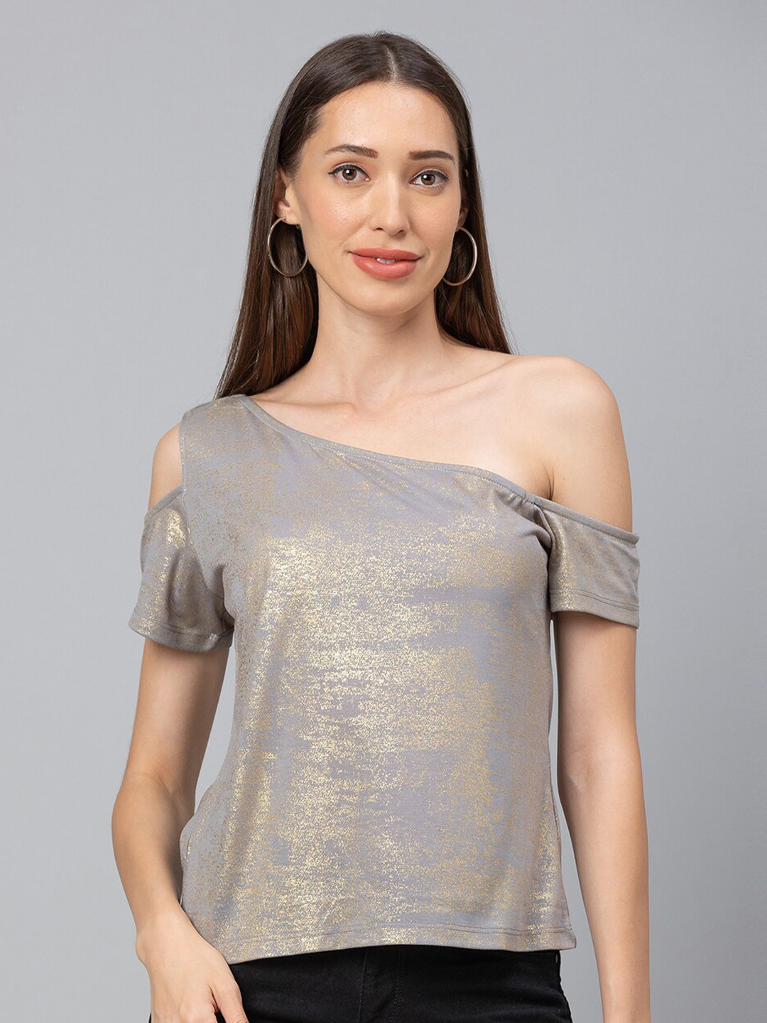 Globus Women Grey One Shoulder Top